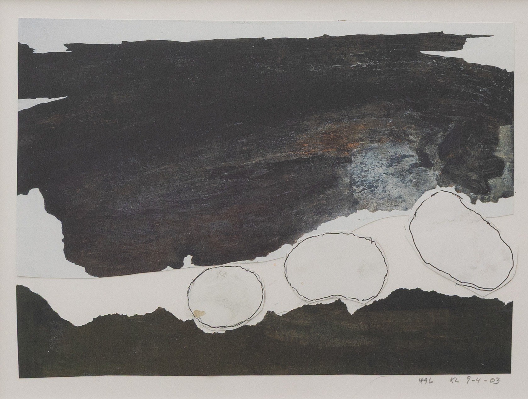 KLAUS LIND. Komposition, Collage, monogramsignerad och daterad 9-4-03.