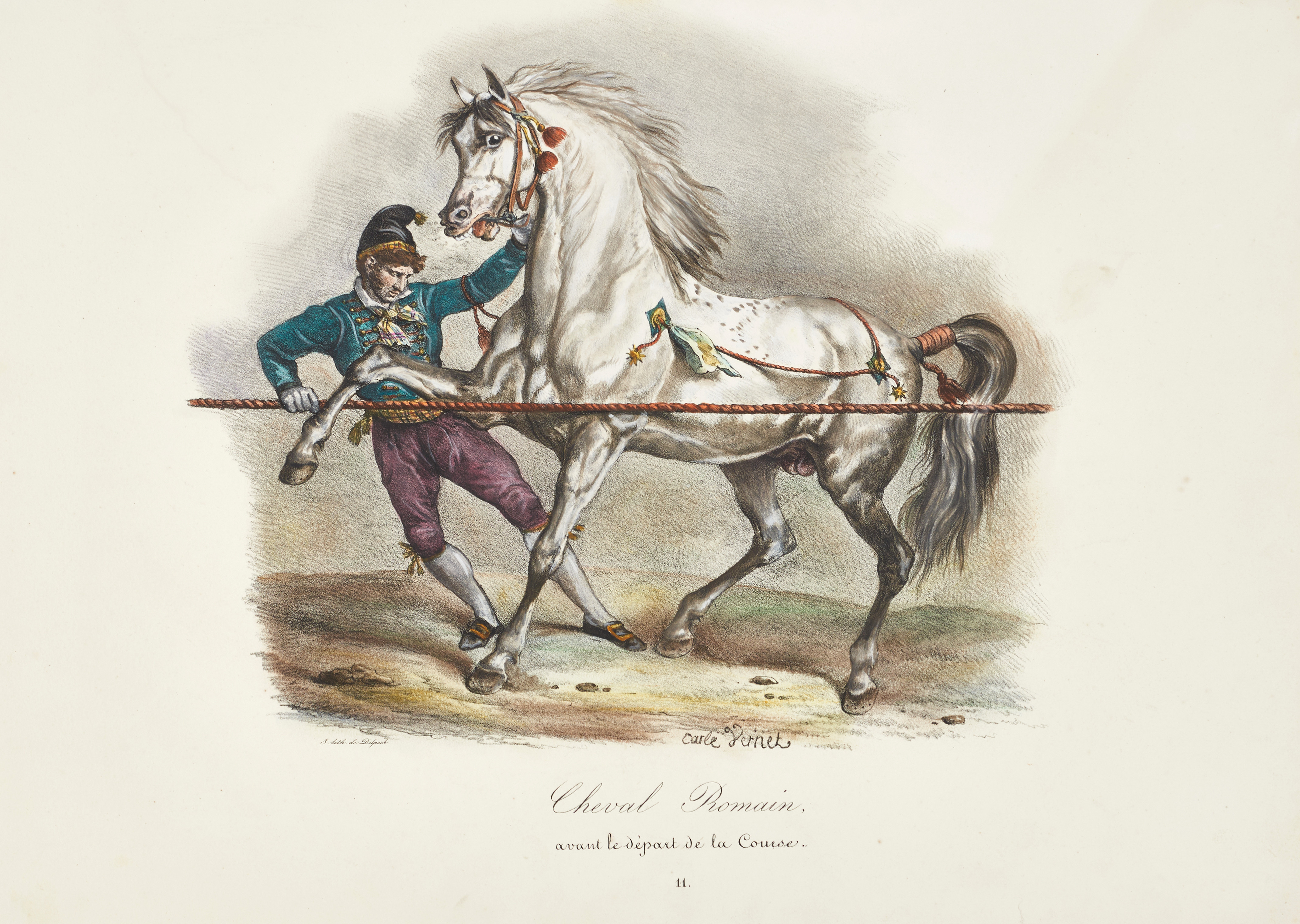 CARLE VERNET (1758-1836), två handkolorerade litografier, motiv med hästar, ca 1820/30.