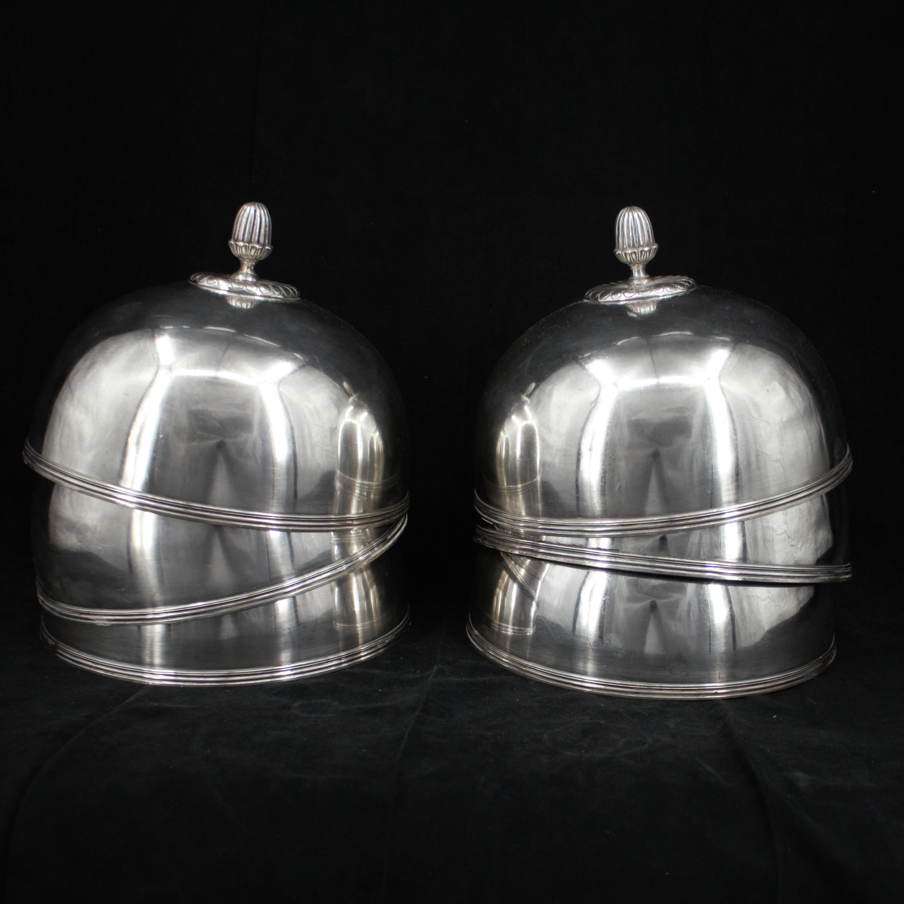 MAT-& STEKHUV, 6 st, pläterade, knopp i form av ett ekollon, 1900-tal.