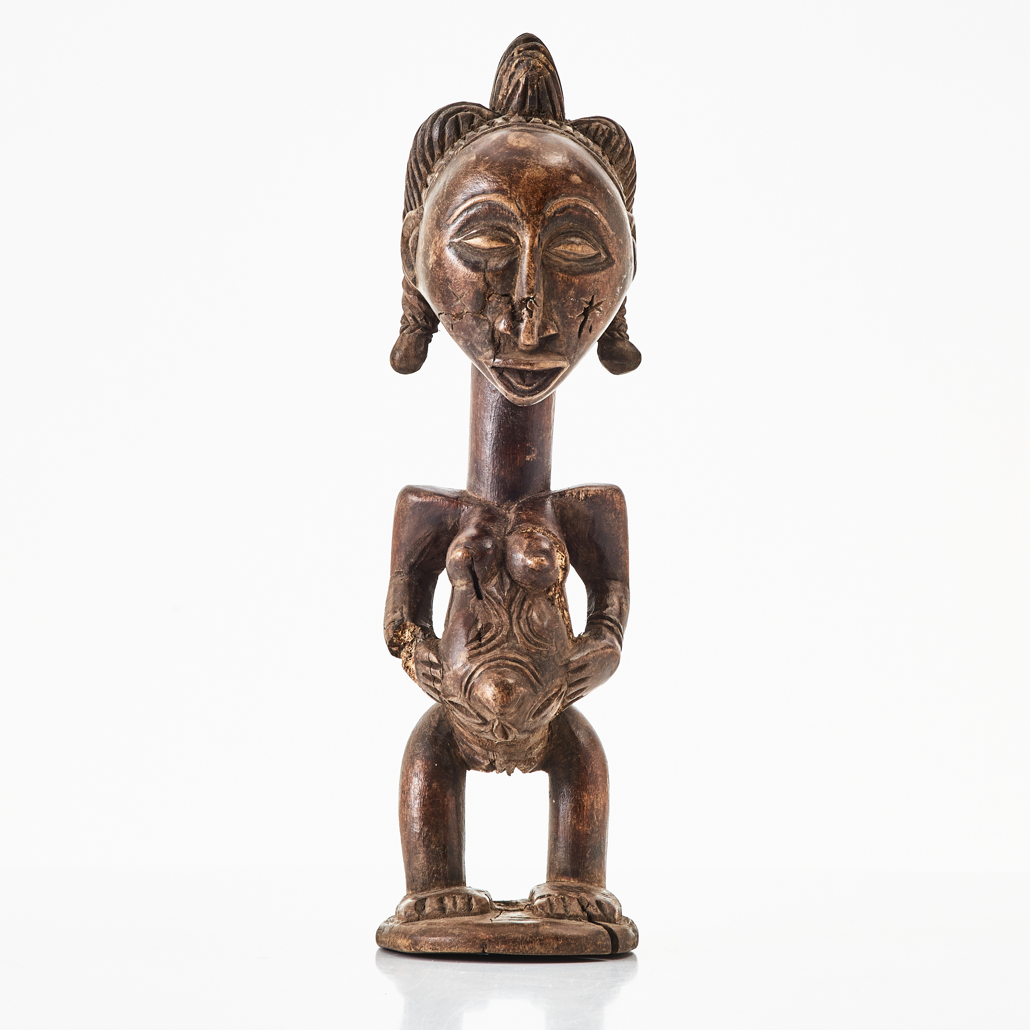 SKULPTUR, fertilitetsfigur, Luba, Kongo, 1900-tal. Skulpterad iträ.