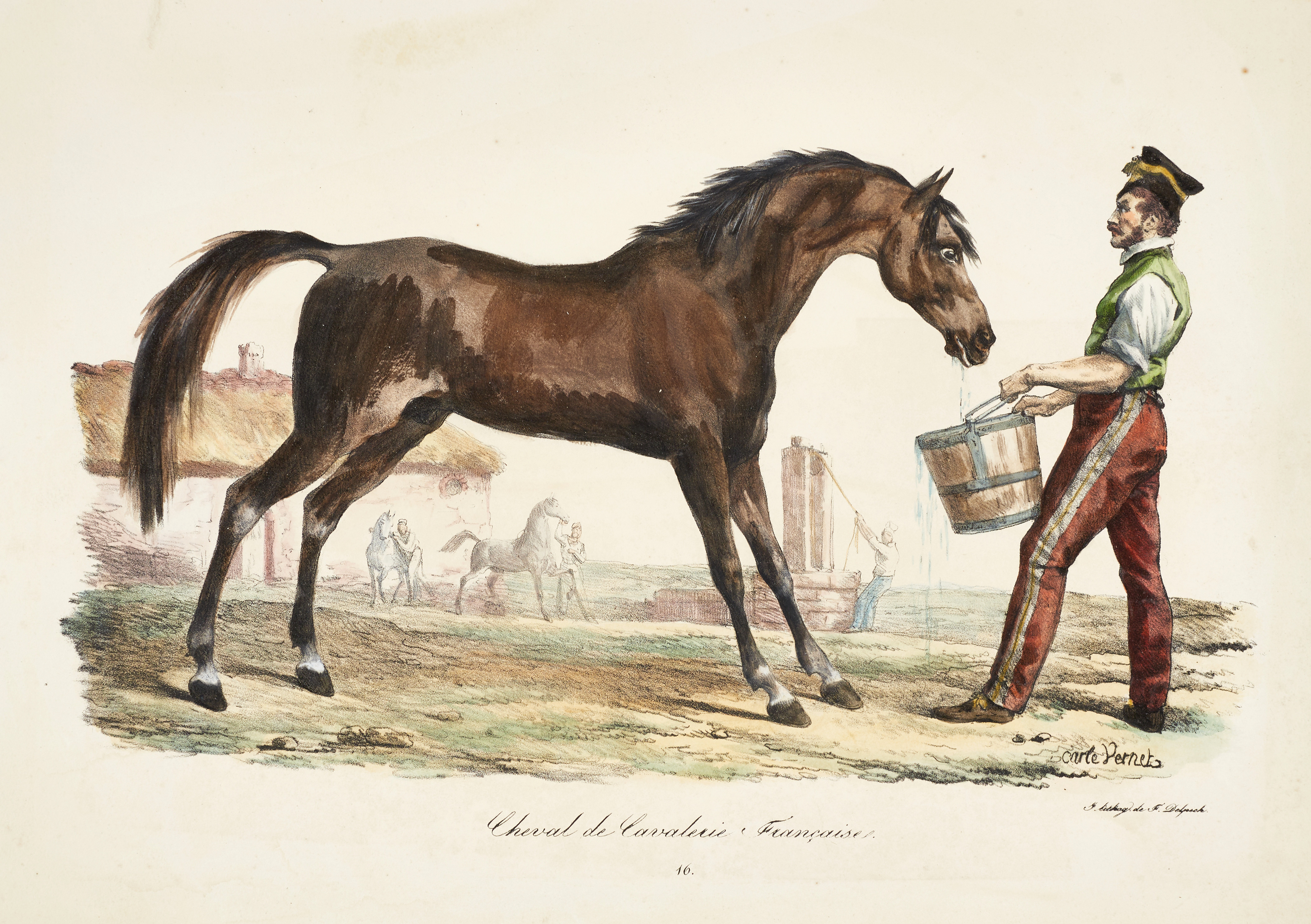 CARLE VERNET (1758-1836), två handkolorerade litografier, motiv med hästar, ca 1820/30.