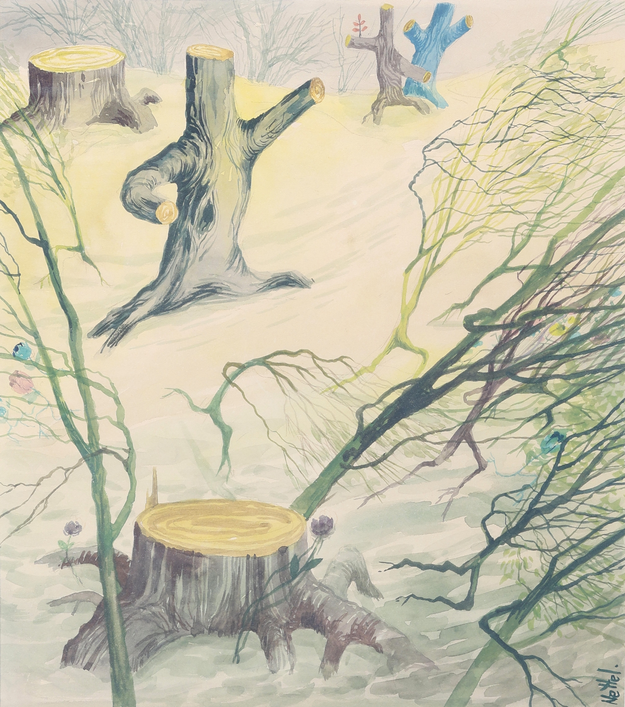 EINAR NETTELBLADT. Akvarell, "Saven sjuder", signerad Nettel.