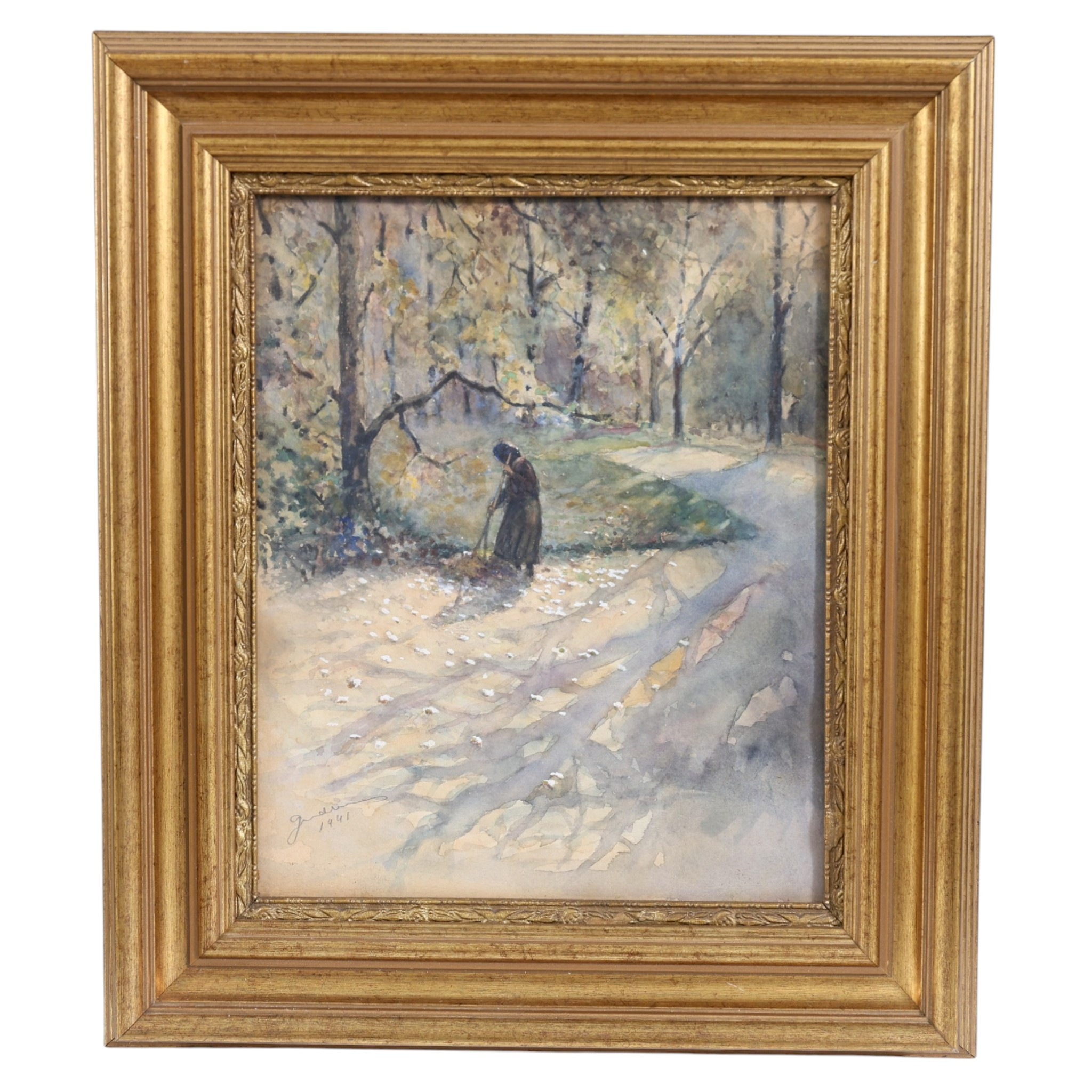 OIDENTIFIERAD KONSTNÄR. Krattande kvinna, akvarell, signerad samt daterad 1941.