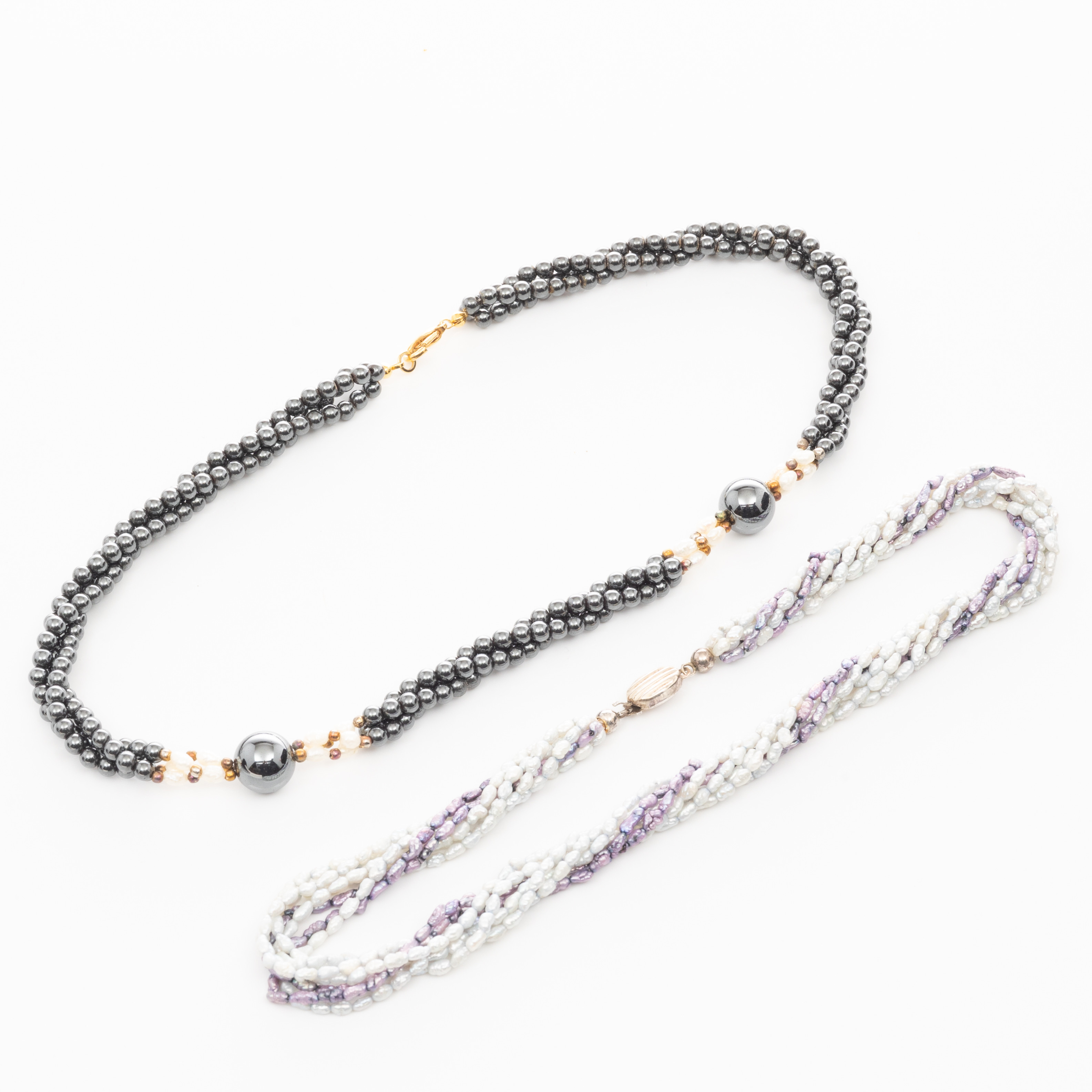 COLLIER, 2 st, Silver, Pärlor, Hematit.