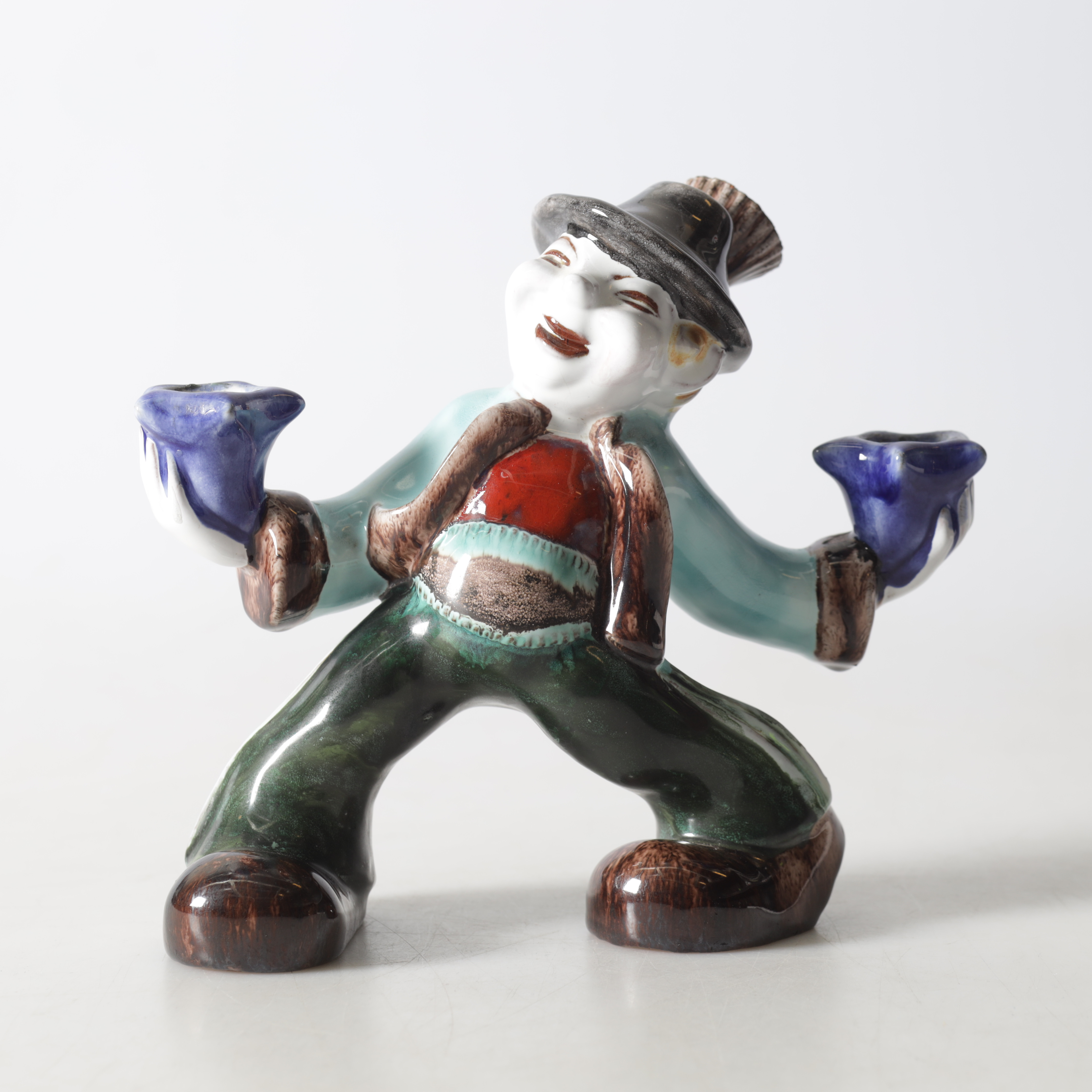 KANDELABER, glaserat lergods, 1920-/30-tal.