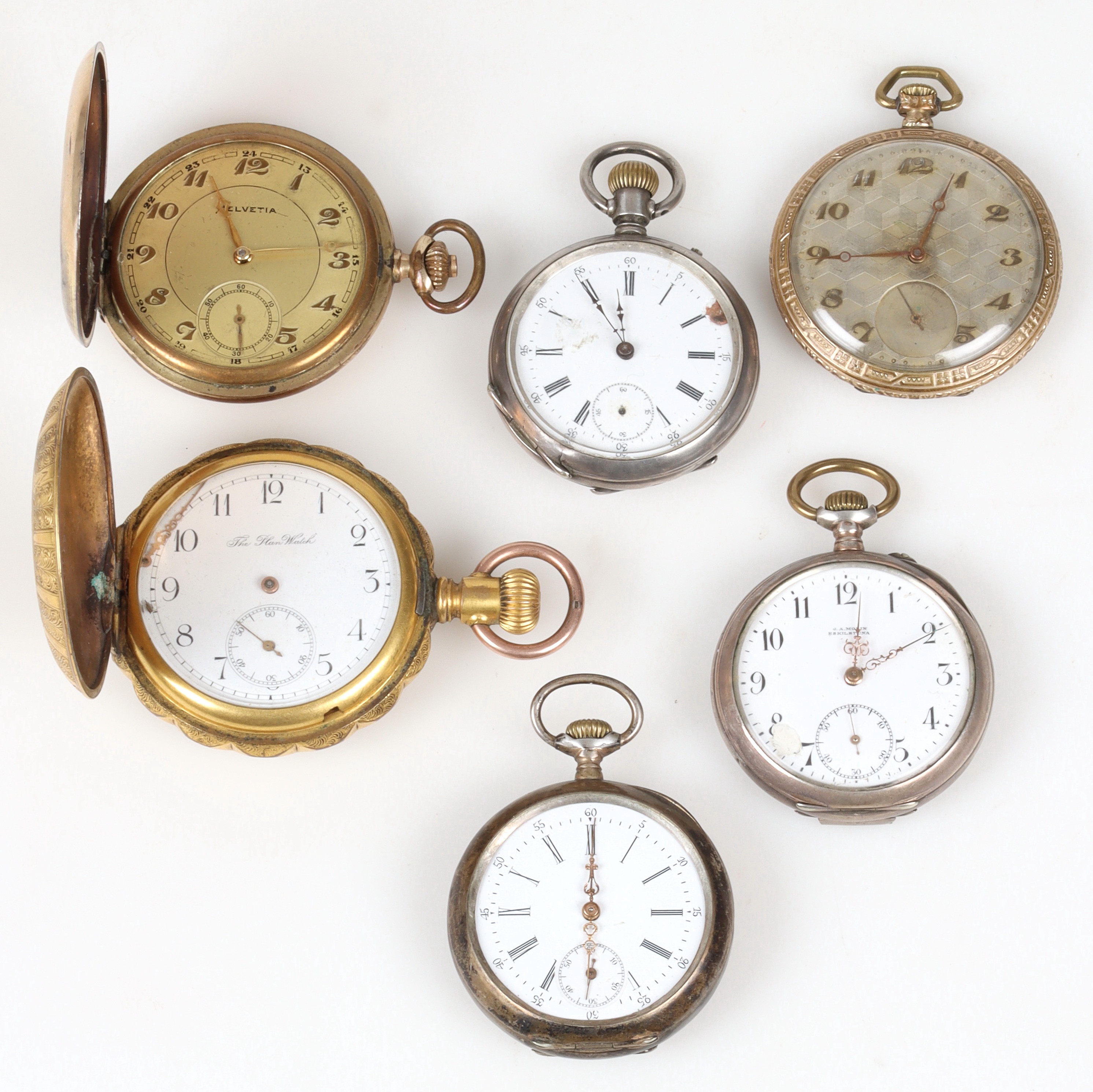 FICKUR, 6 st, metall, bland annat savonett, "The Plan Watch". 1900-tal.