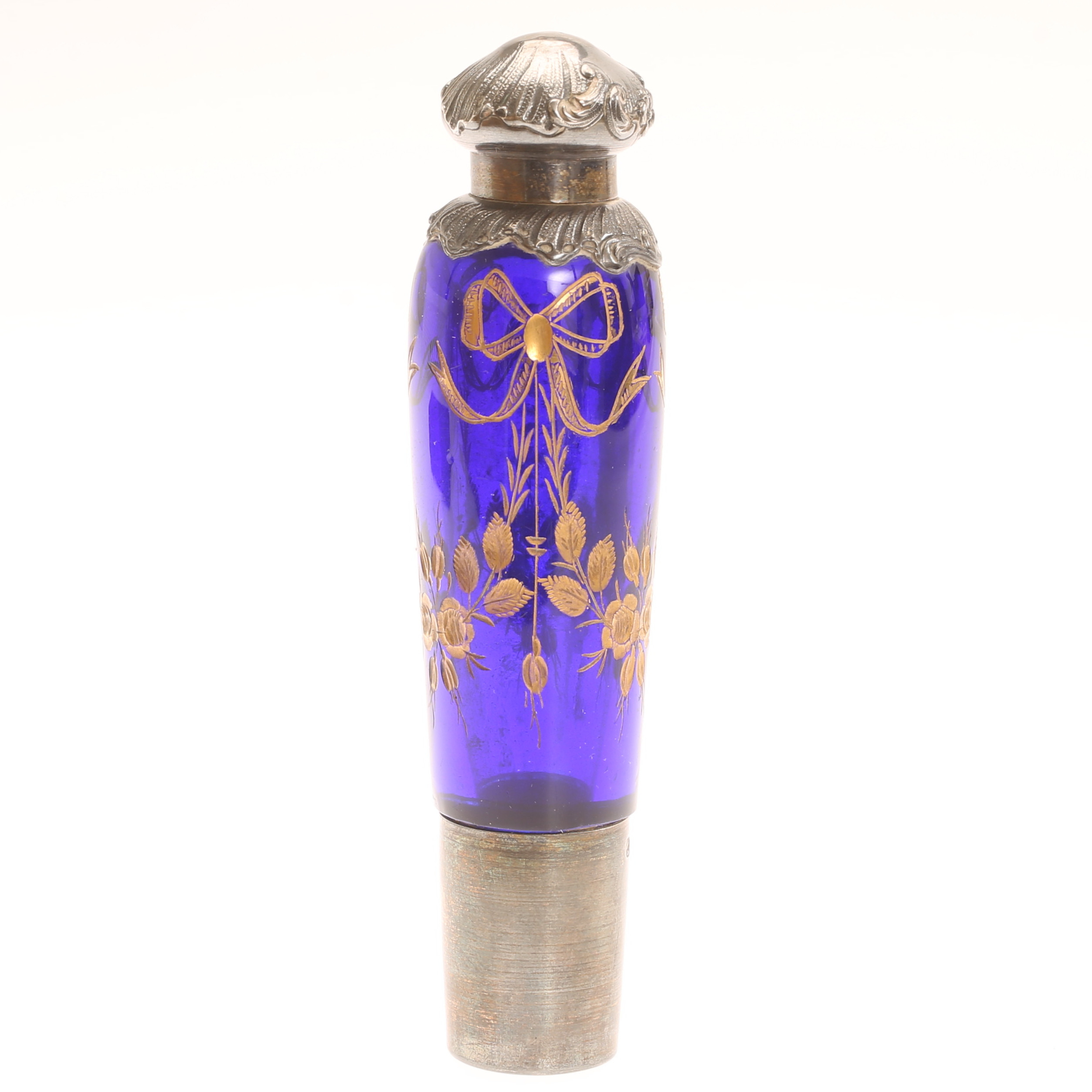 PARFYMFLASKA, silver och glas, 1800-tal.