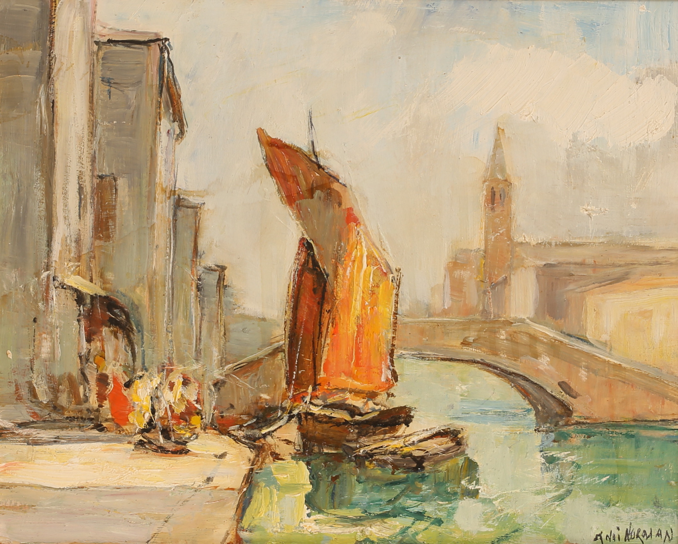 KNUT  NORMAN. Olja på pannå, signerad.