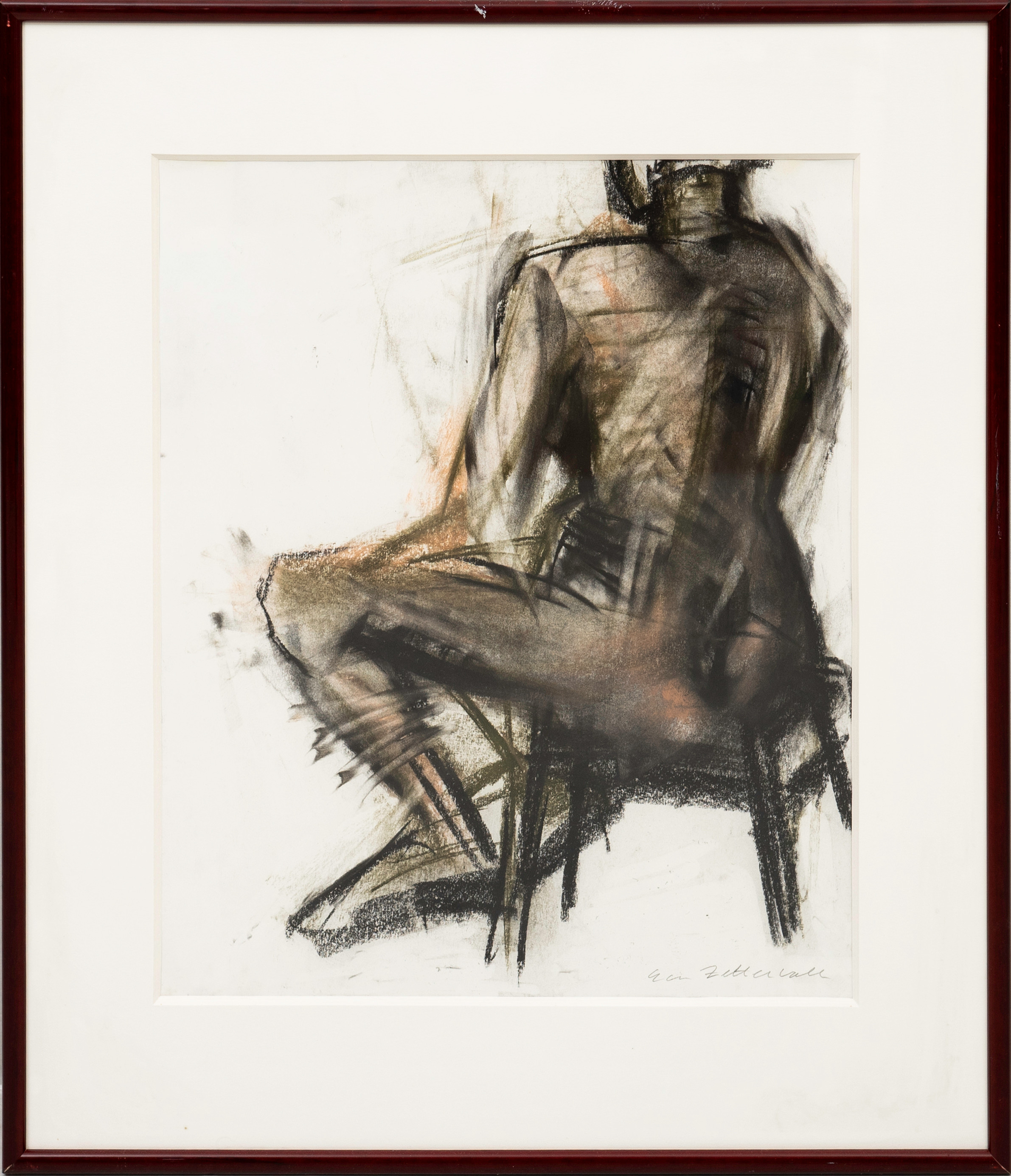 EVA ZETTERVALL. Sittande Kvinna, blandteknik, signerad.