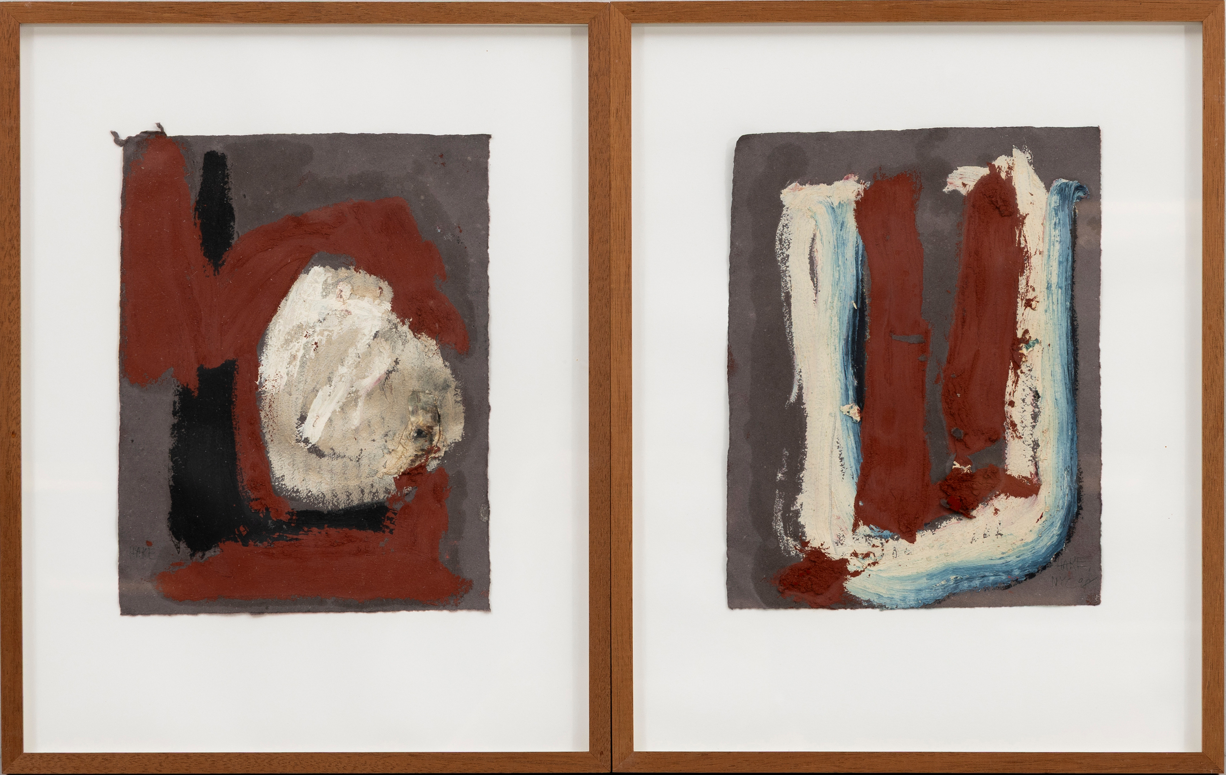 CLAES HAKE. Kompositioner, 2 st, akvarell, olja på papper, signerade, Hake och en daterad NYC.-98.