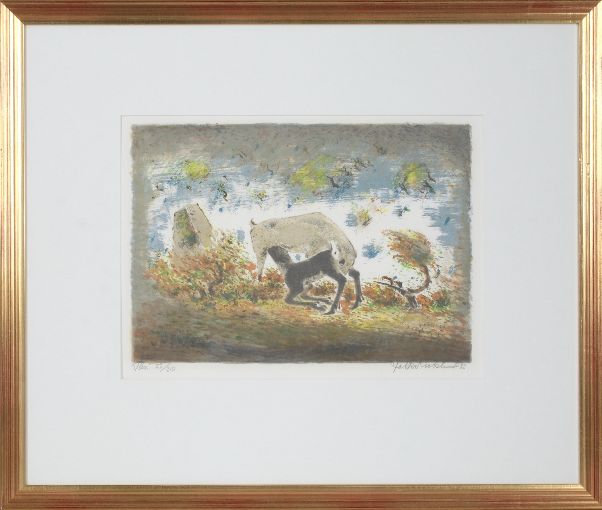 FOLKE RICKLUND. "Vår", litografi, signerad och numrerad 57/310, daterad -83.