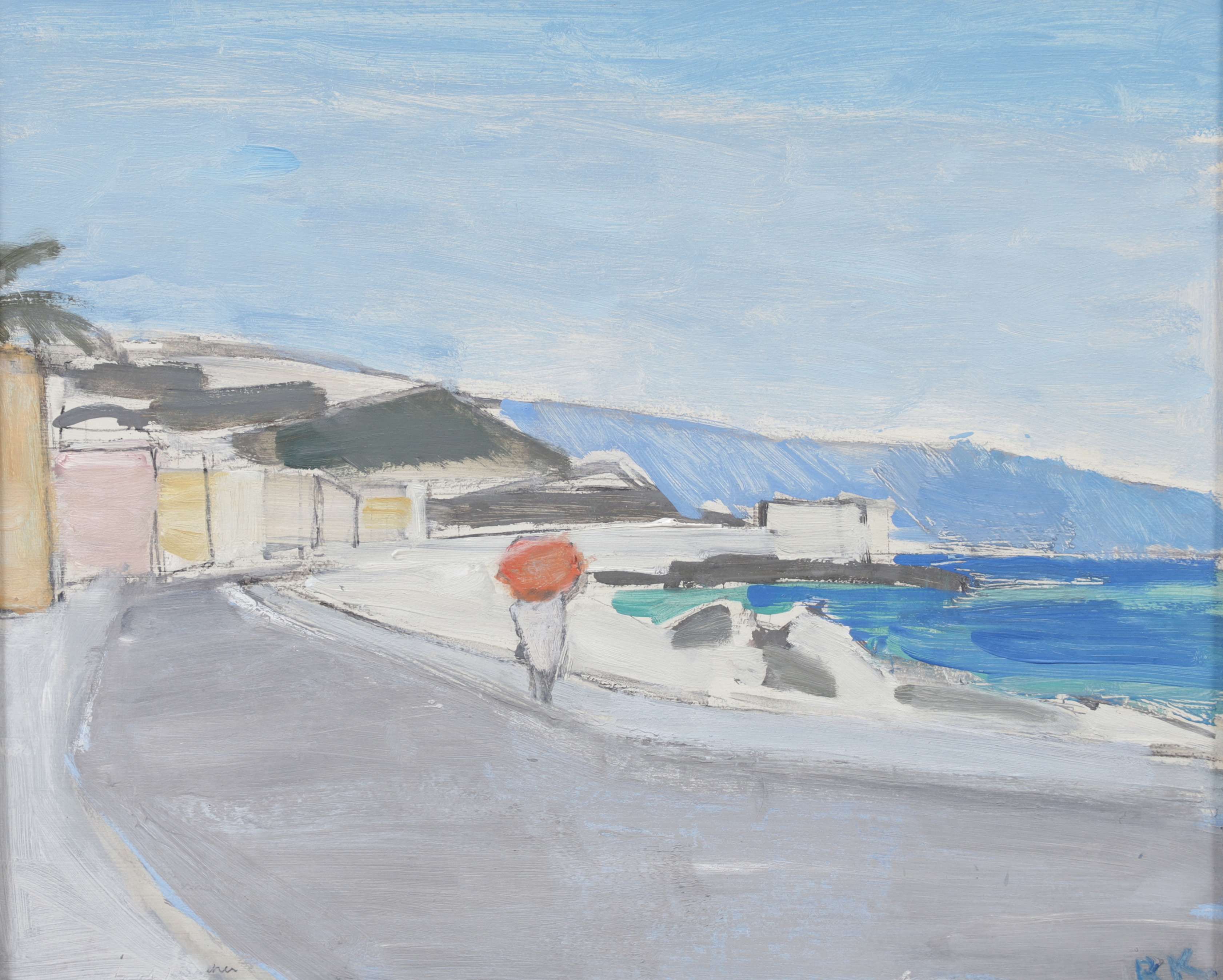 BRITA AF KLERCKER. "Rivierabild", olja på pannå, dubbelsignerad.