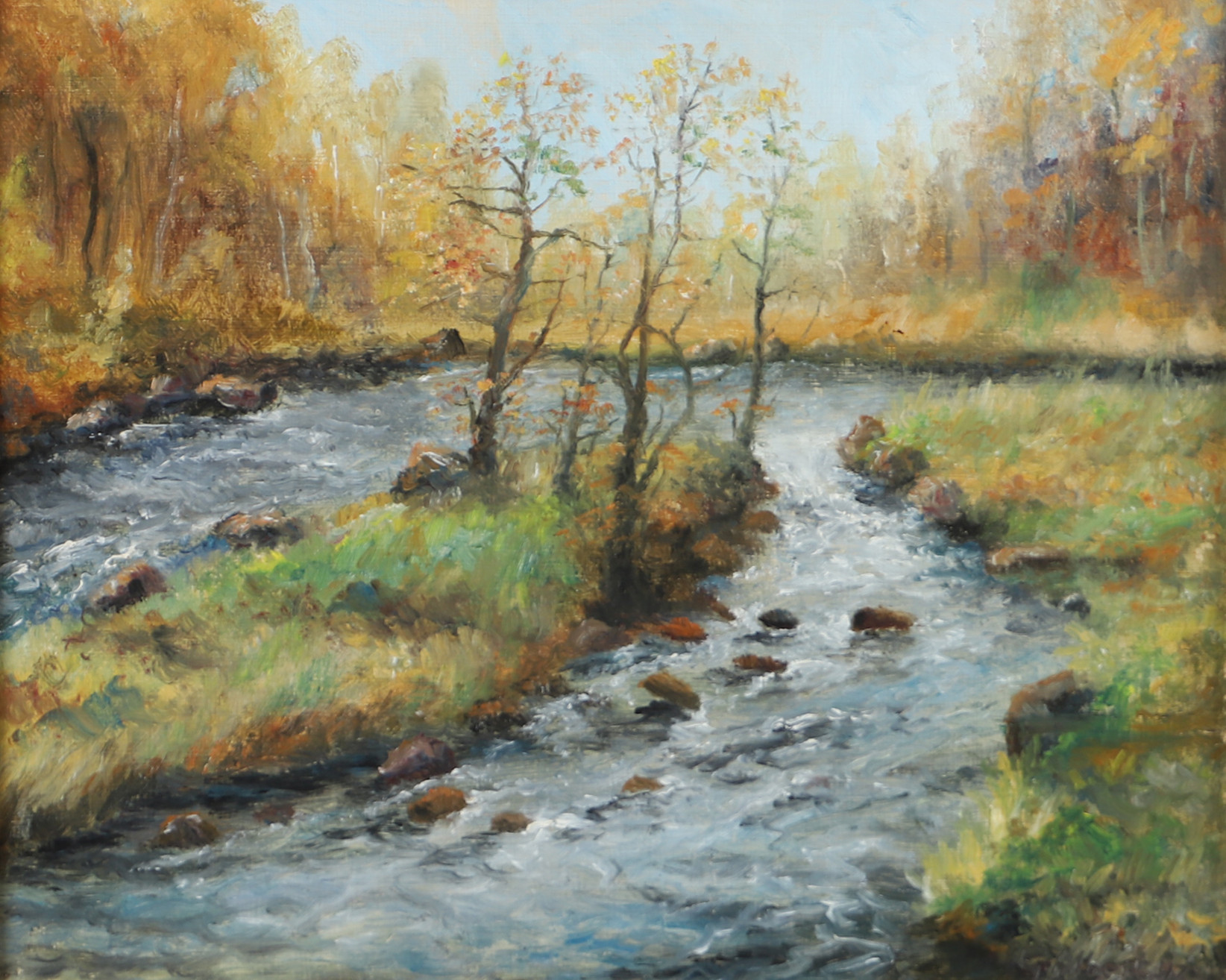 GUSTAV ALBERT. Strömmande vatten, olja på pannå, signerad G Albert 47.