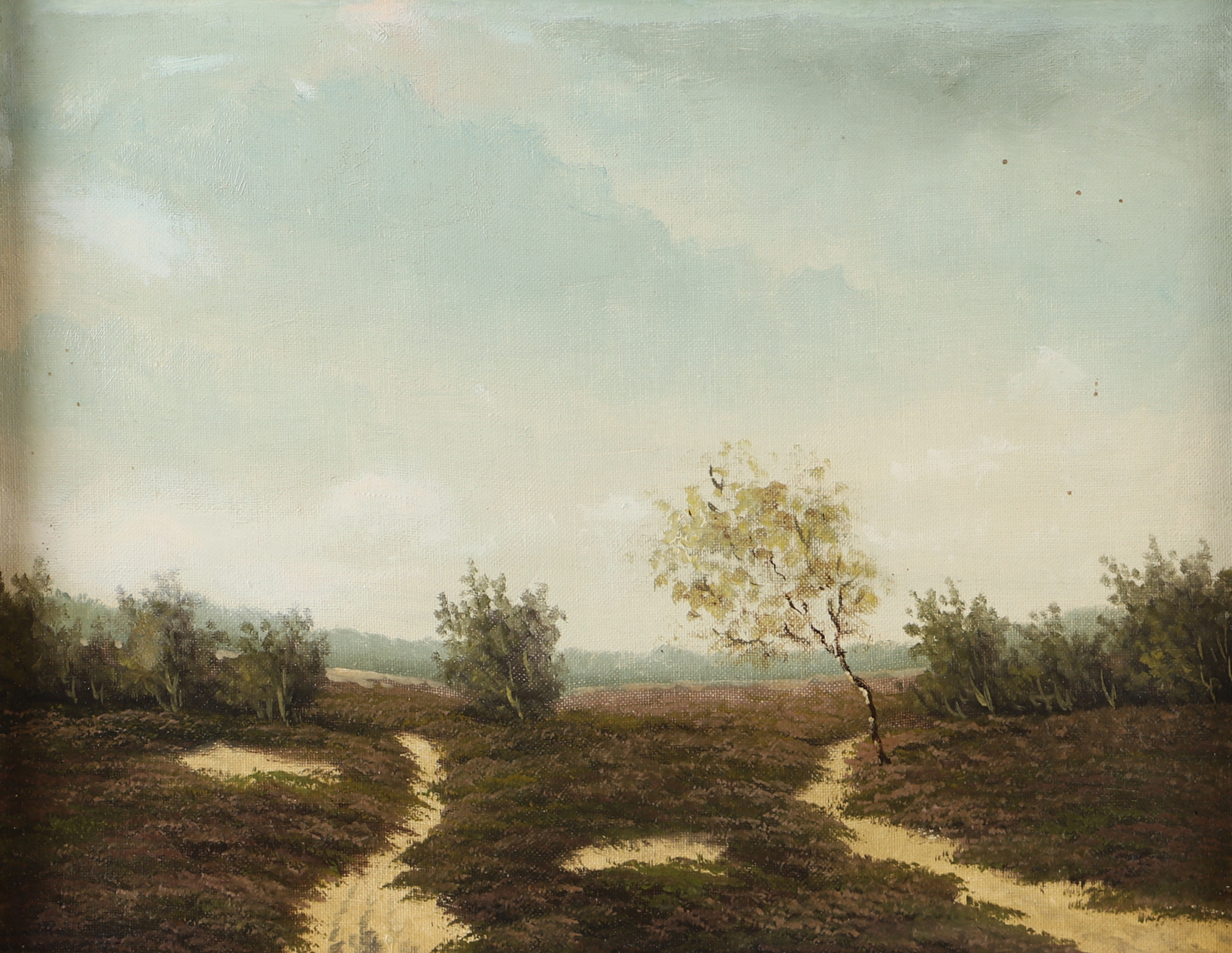 OKÄND KONSTNÄR. Landskap med björk, olja på duk, osignerad.
