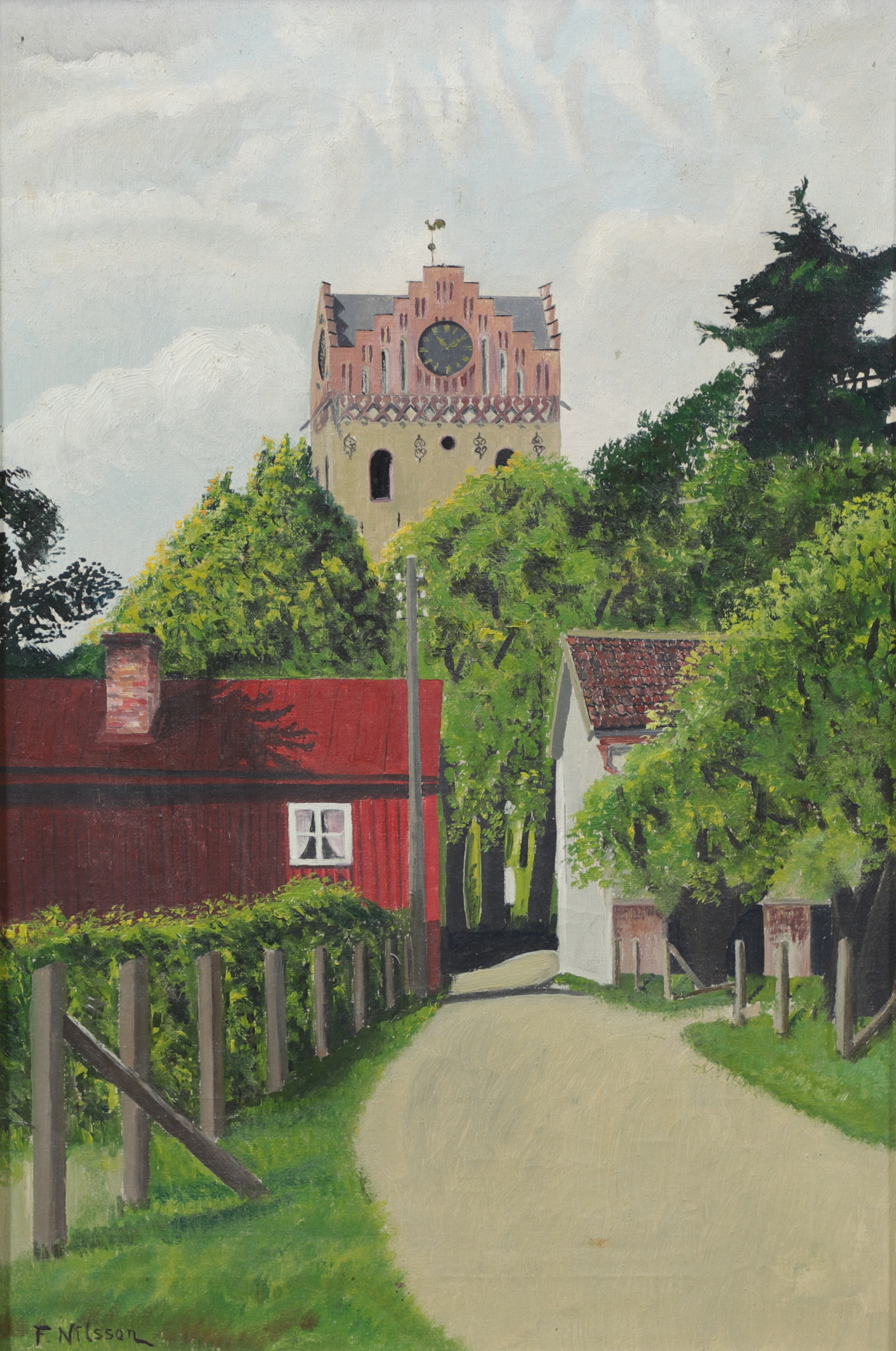 OIDENTIFIERAD KONSTNÄR. Växjö Domkyrka, olja på duk, signerad F. Nilsson.