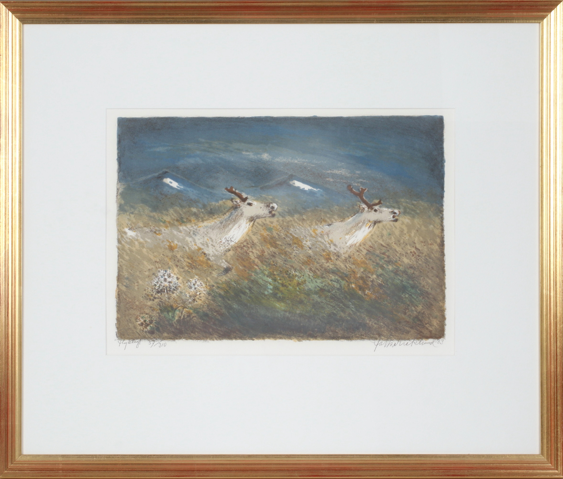 FOLKE RICKLUND. "Flyktigt", litografi, signerad och numrerad 57/310, daterad -83.