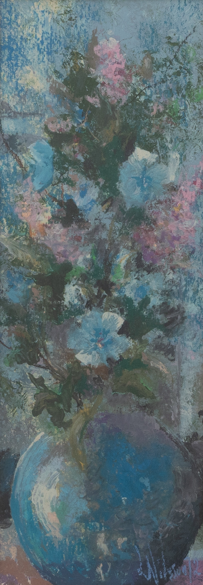 OIDENTIFIERAD KONSTNÄR. Blomsterstilleben, gouache på papper, signerad L Nilsson, daterad -72.