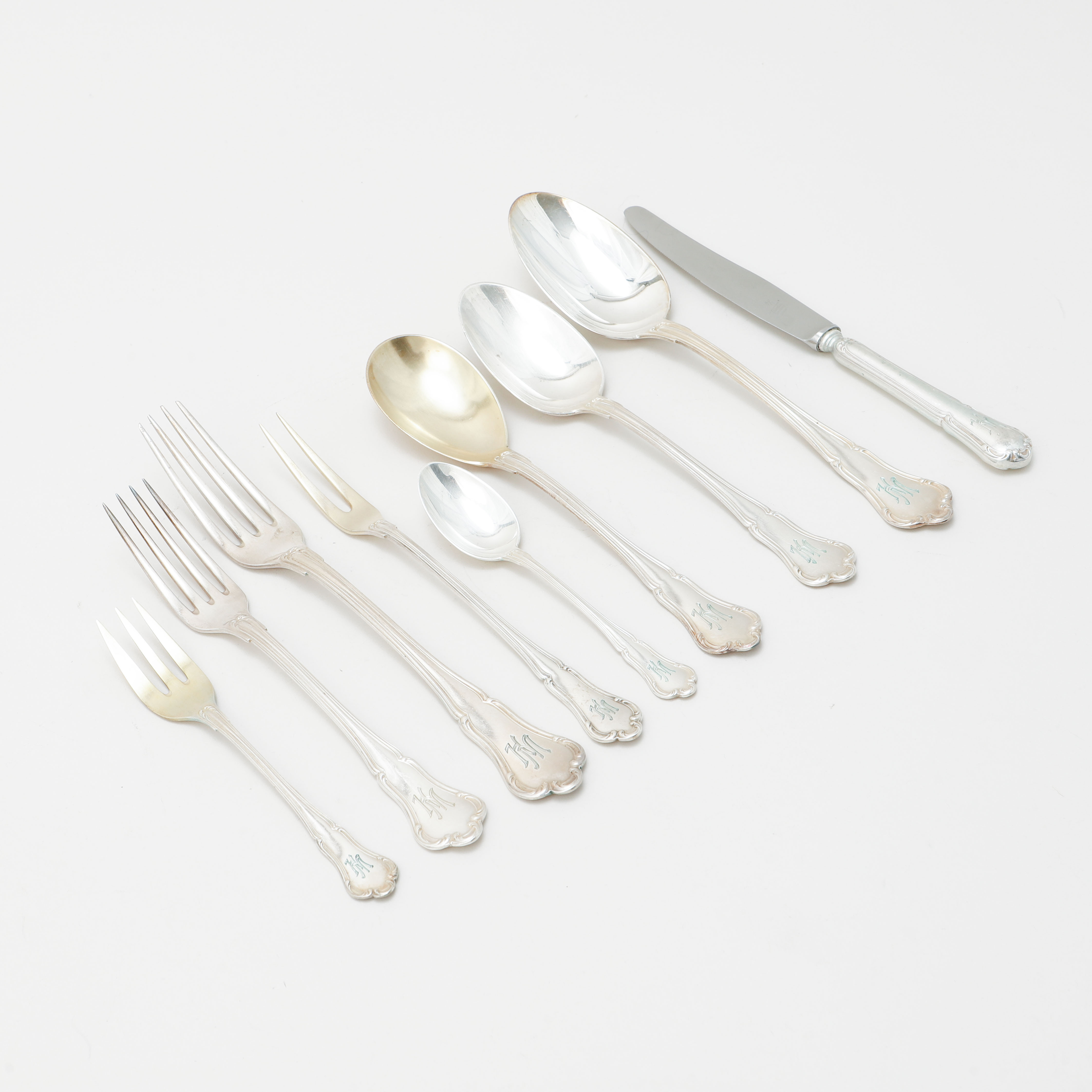 BESTICKUPPSÄTTNING, 35 delar, silver, 800/1000, Tyskland. Total vikt 1520 gram.