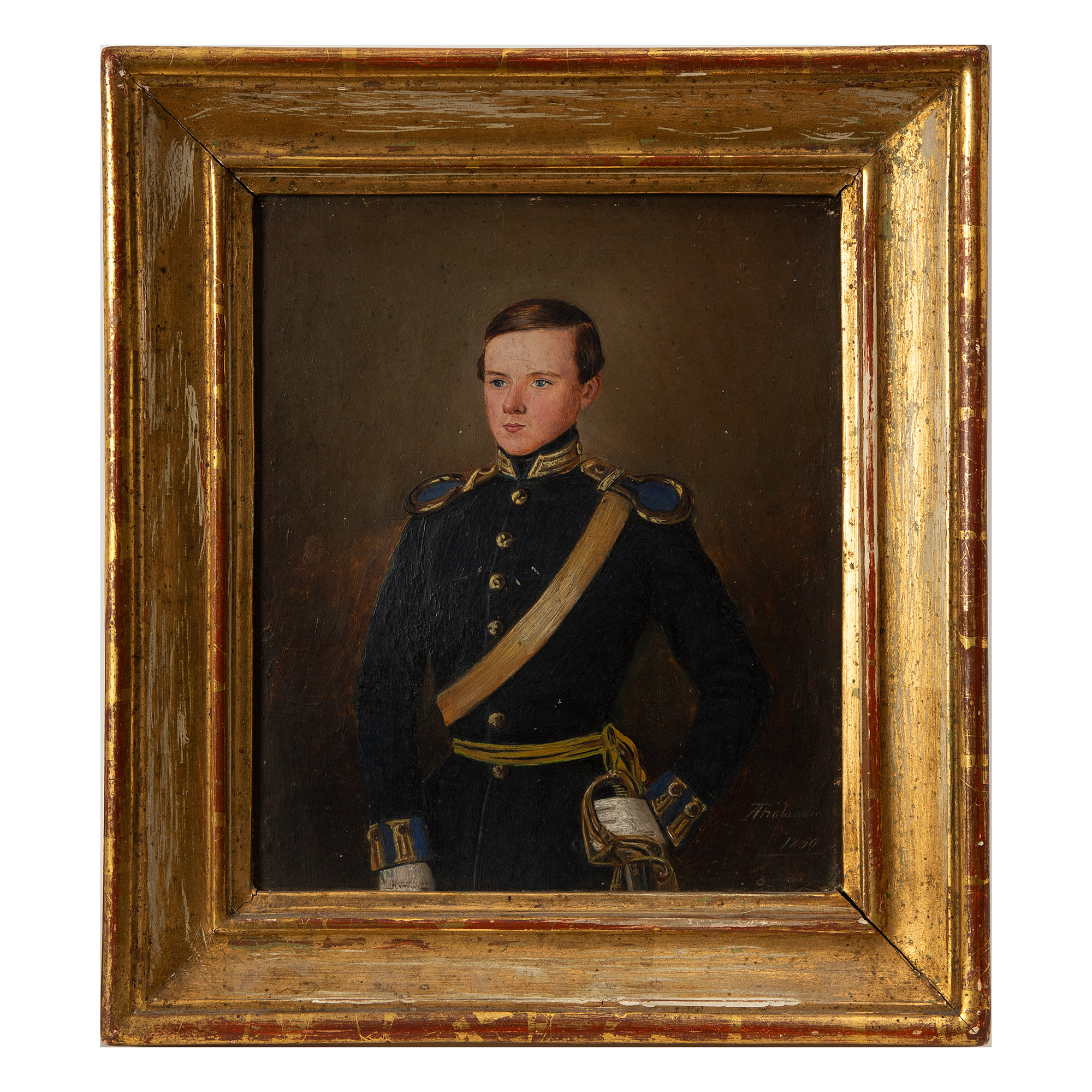 OIDENTIFIERAD KONSTNÄR. Olja på pannå, signerad Aholander, 1850.
