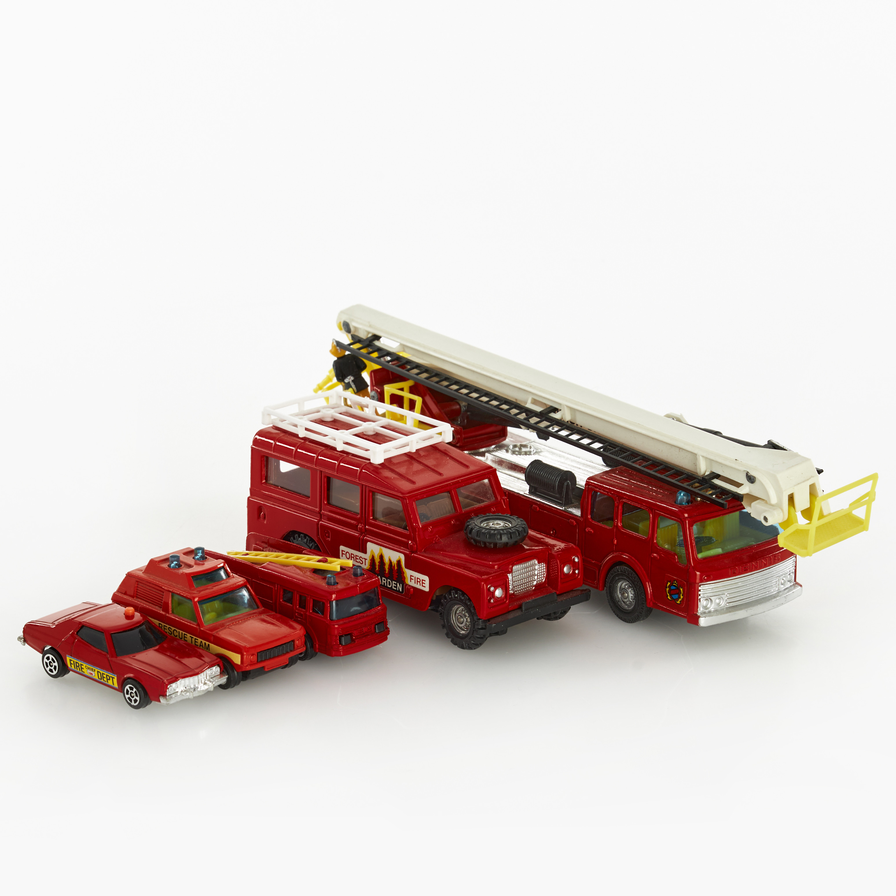 CORGI TOYS. Brandbilar, 5 st, England, bland annat "Simon Snorkel" och "Forest Fire Warden".