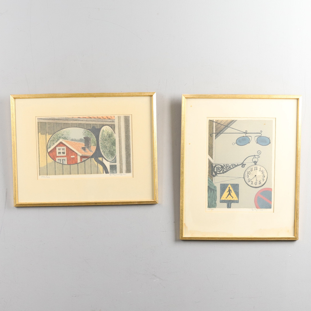 REINHOLD LJUNGGREN. LITOGRAFIER, 2 st, "Skvallerspegeln" & "Gamla skyltar, och nya", signerade & numrerade.