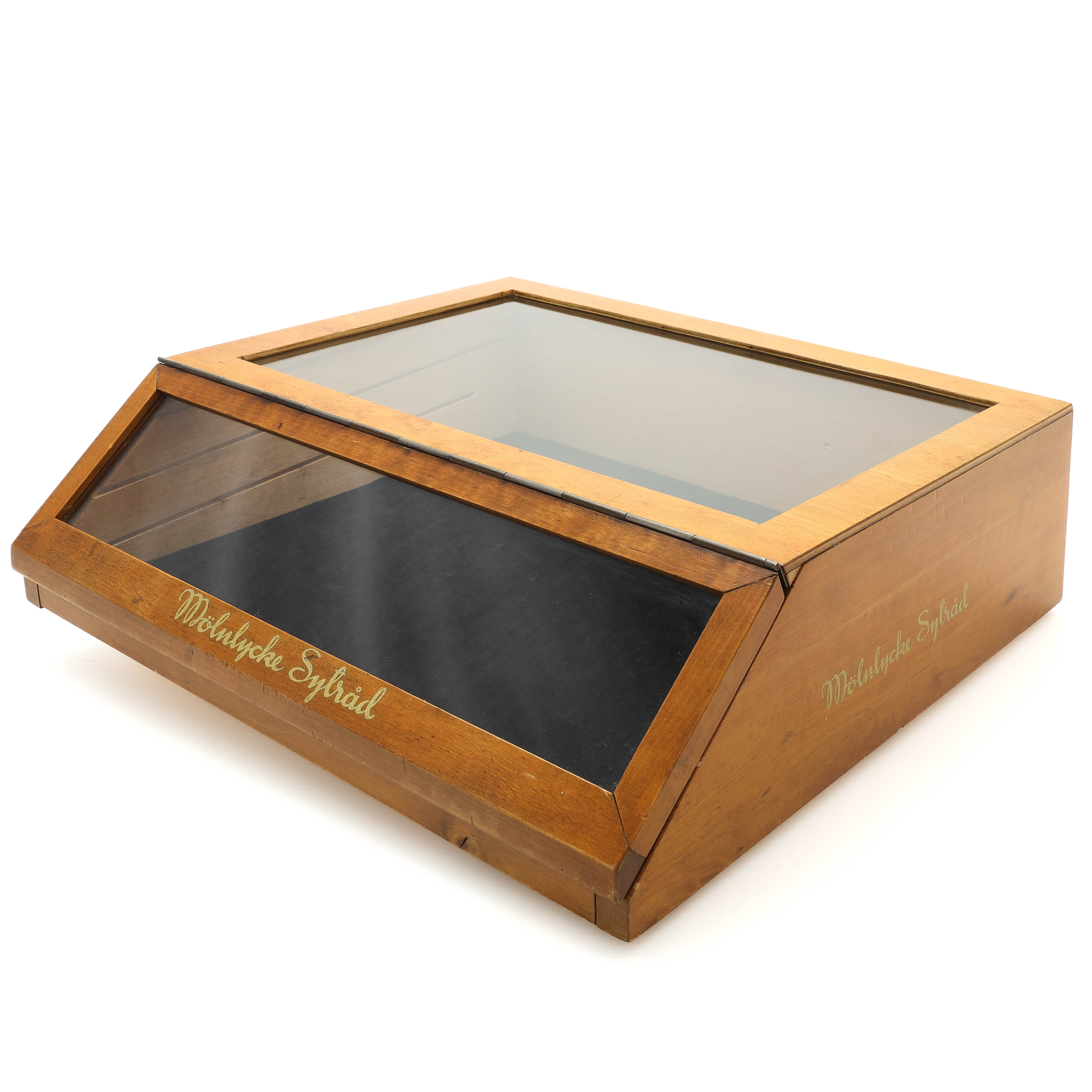 MONTERSKÅP, trä/glas, Mölnlycke Sytråd, 1900-talets mitt.