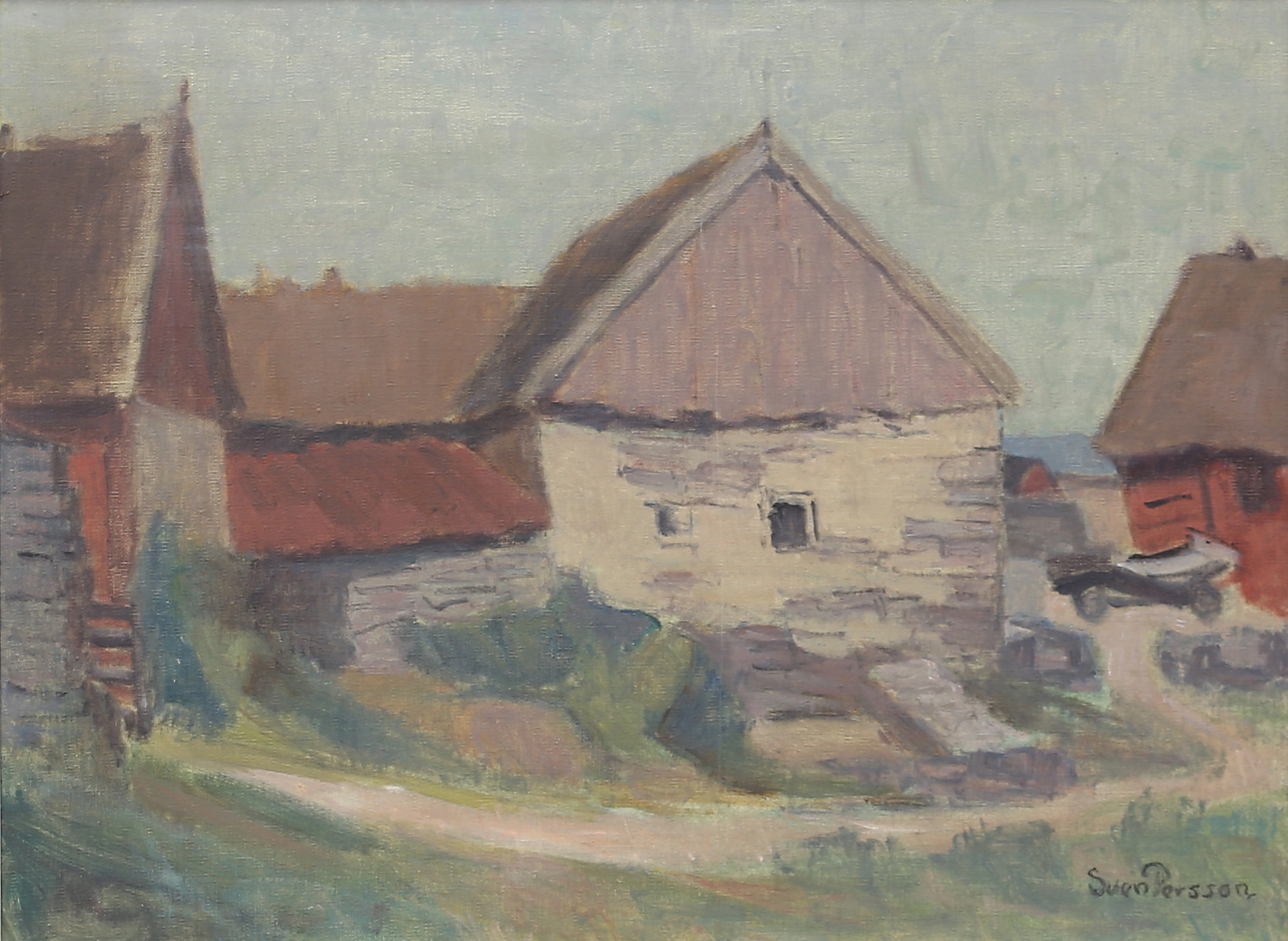 SVEN PERSSON. "Södra Sandby". Olja på duk, signerad.