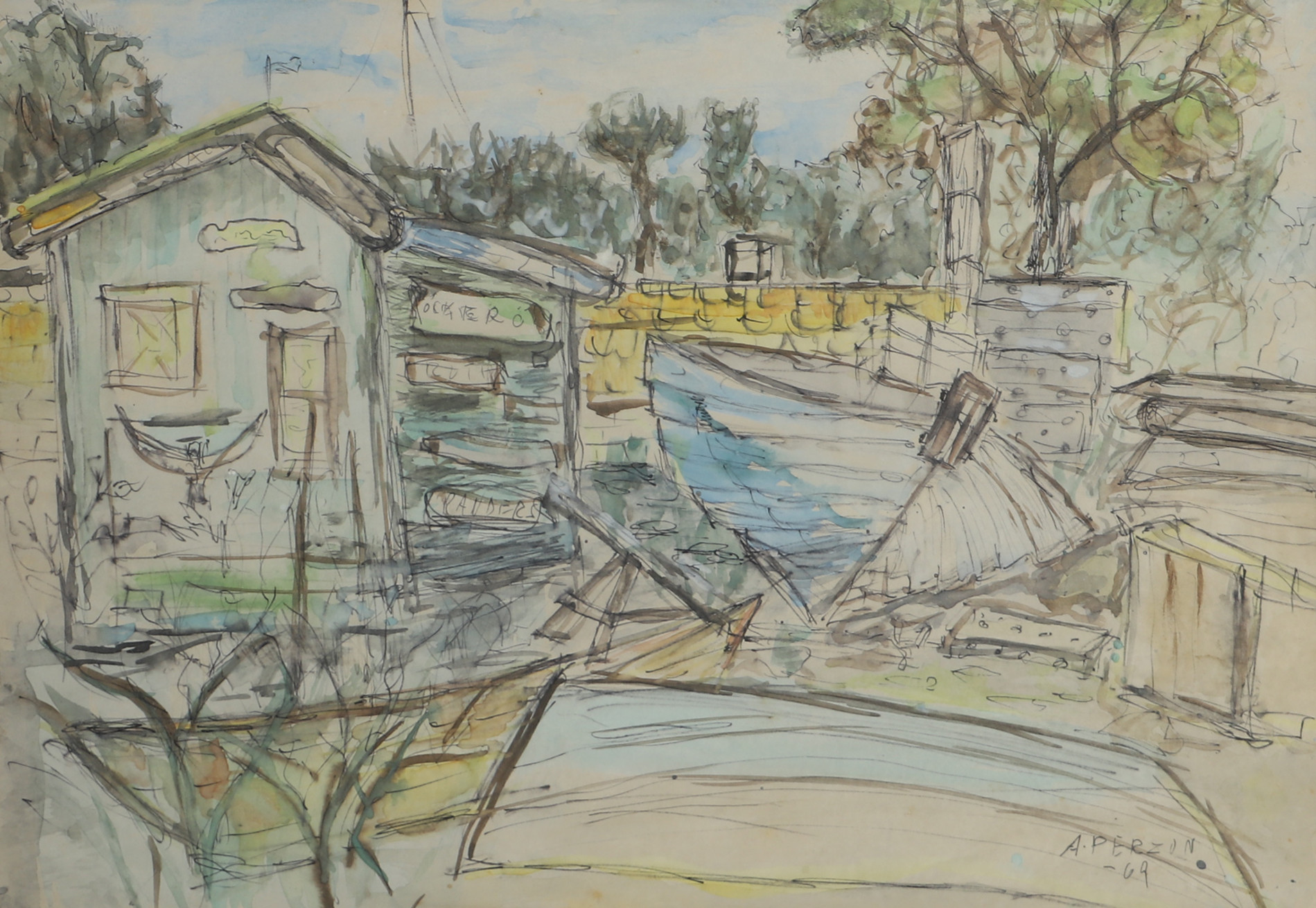 AXEL PERZON. "Från Hittarp", akvarell, signerad A. Perzon -69.