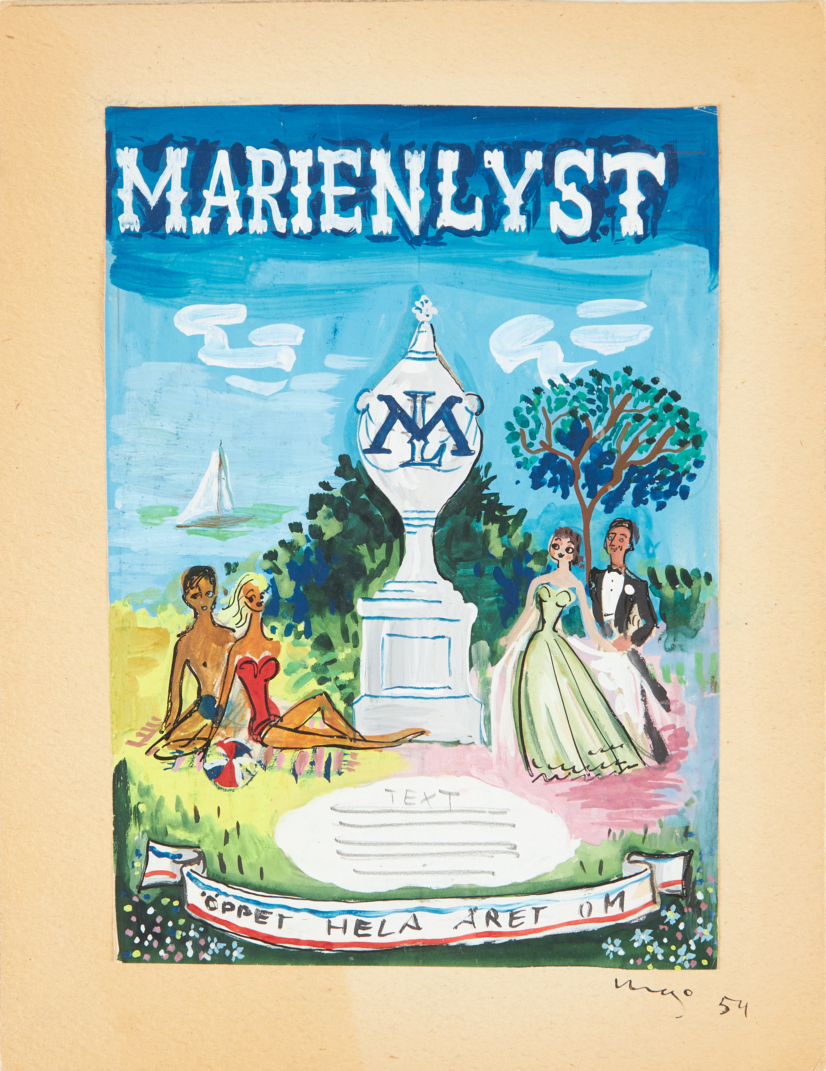 MAX GOLDSTEIN (MAGO) (1925-2008). "Marienlyst", gouache, signerad och daterad 54.