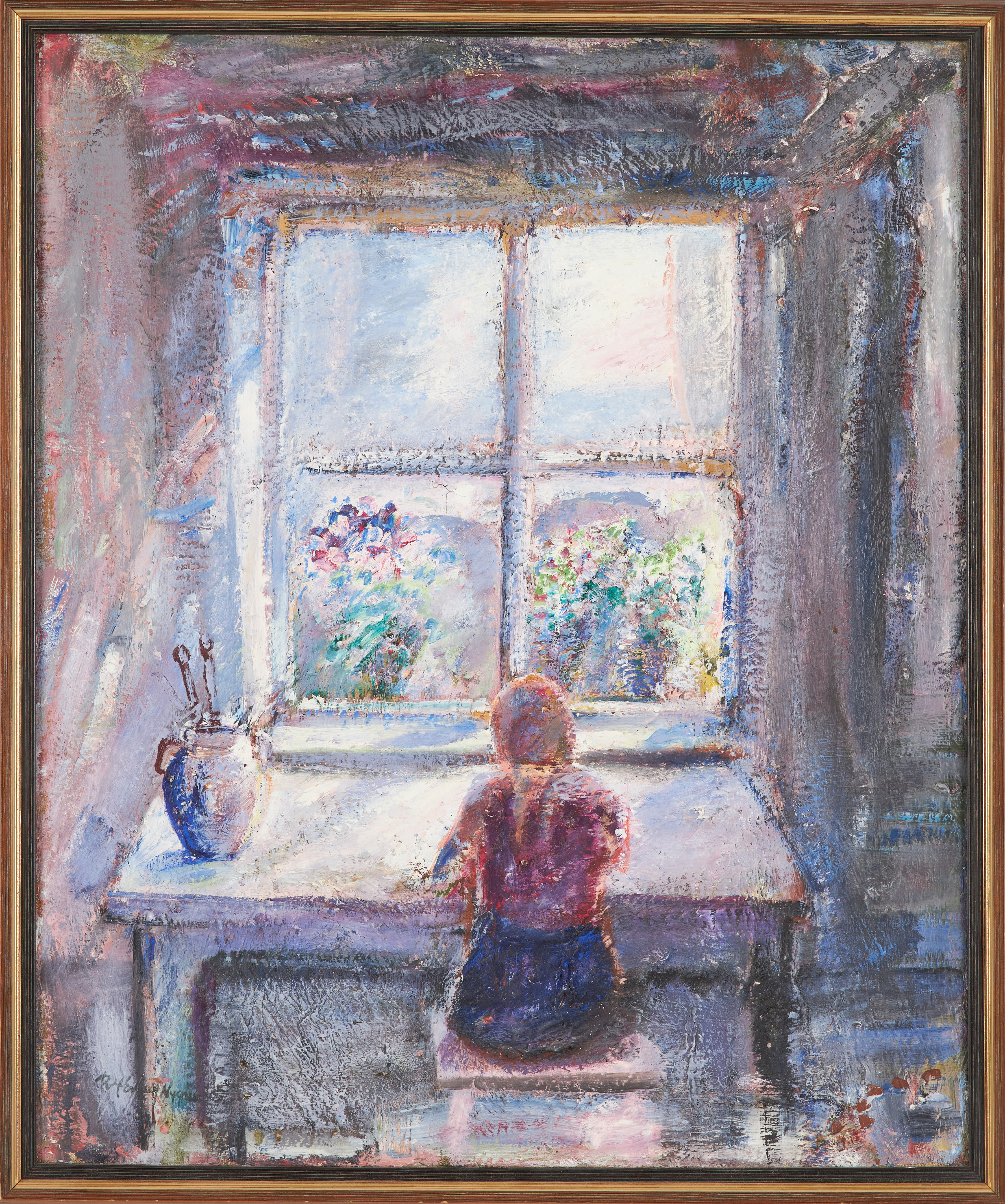 ROLF ERLING NYGREN. flicka vid fönster, olja på duk.