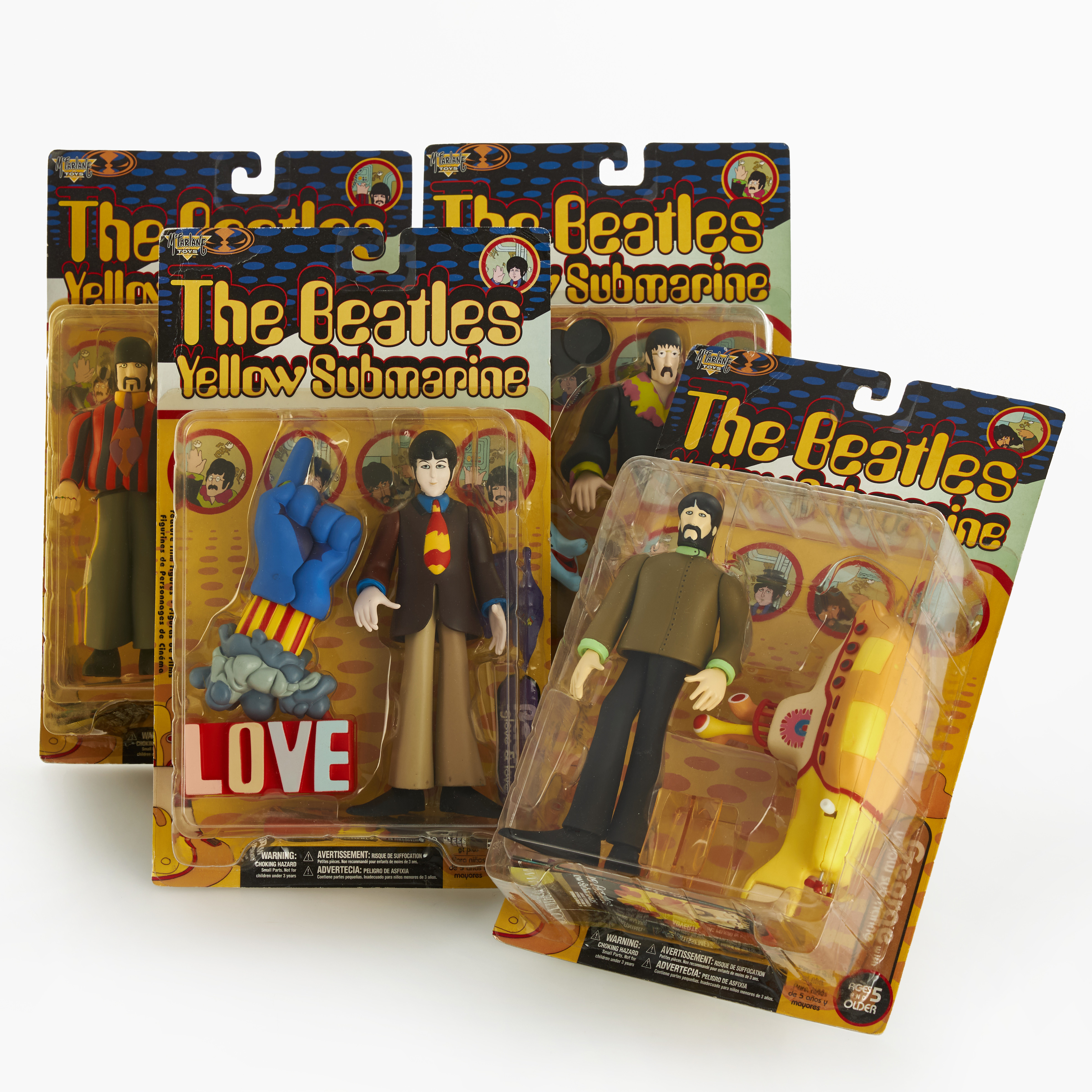 SAMLARFIGURER. 4 st, "The Beatles Yellow Submarine", McFarlane Toys, 1999, i obrutna förpackningar.
