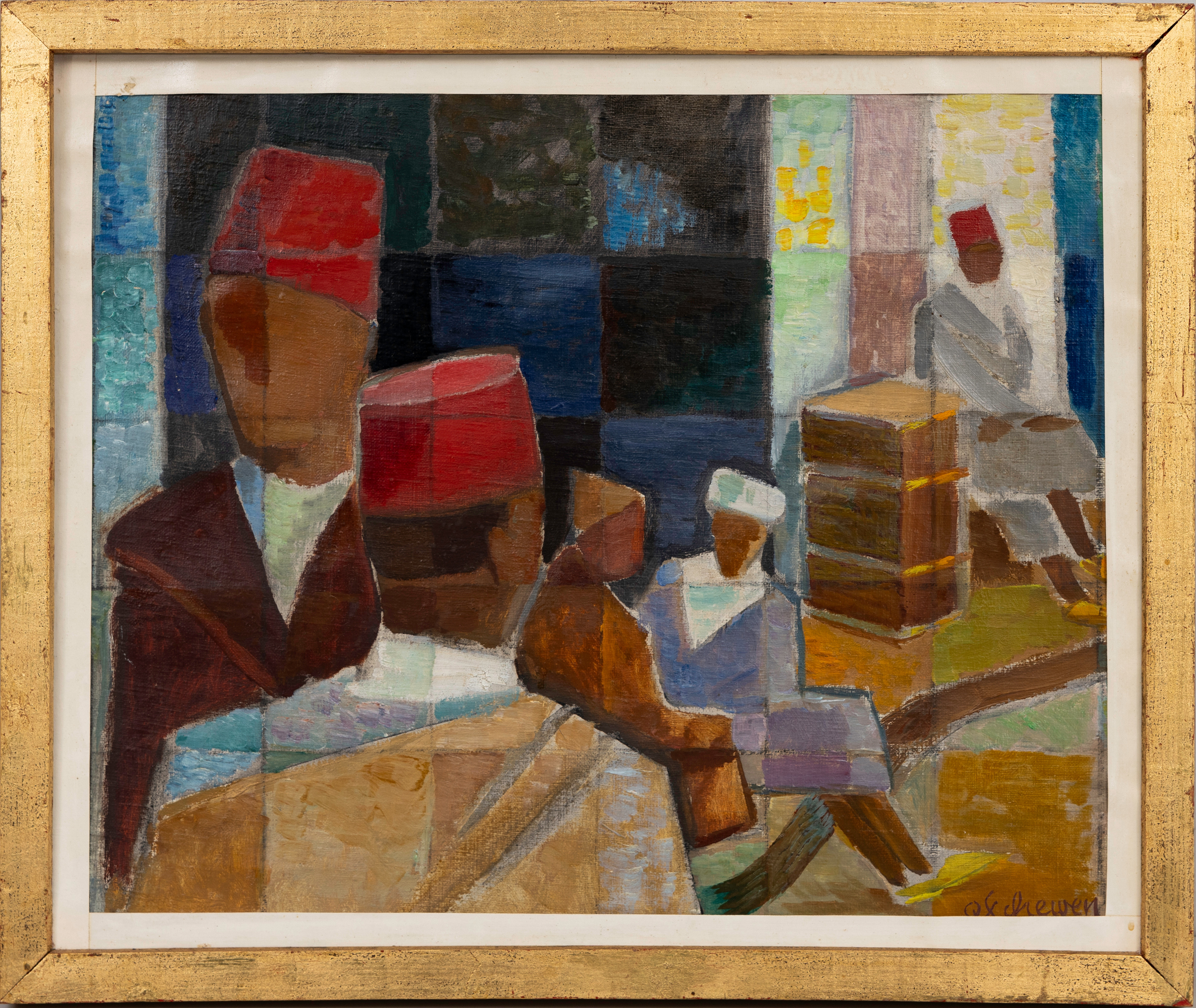 OLLE VON SCHEWEN (1908-1974). "På gatan i Tetuan", olja på duk, signerad o v schewen.