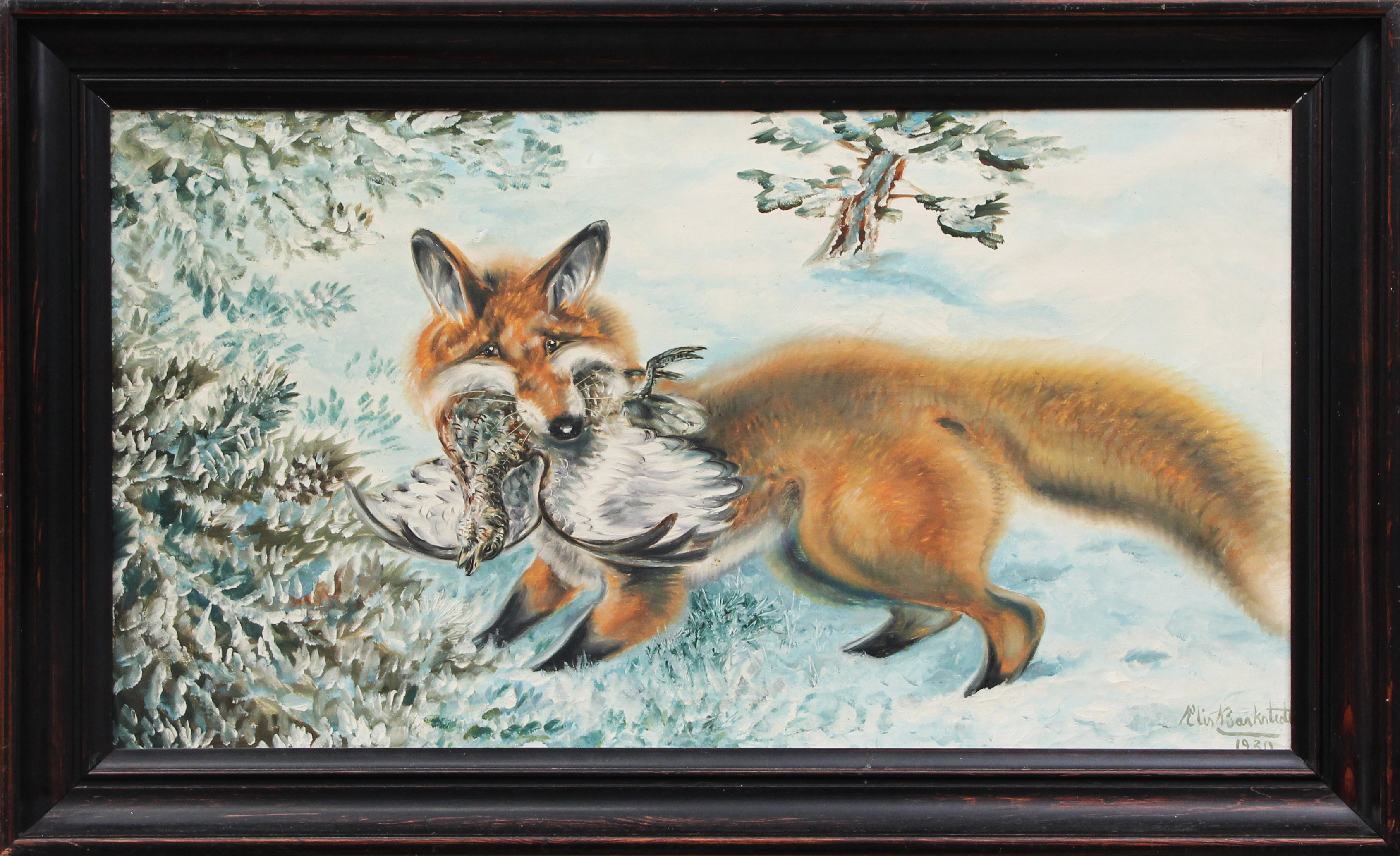 ELIS BARKSTEDT. OLJA, på duk, rävmotiv, signerad 1930.