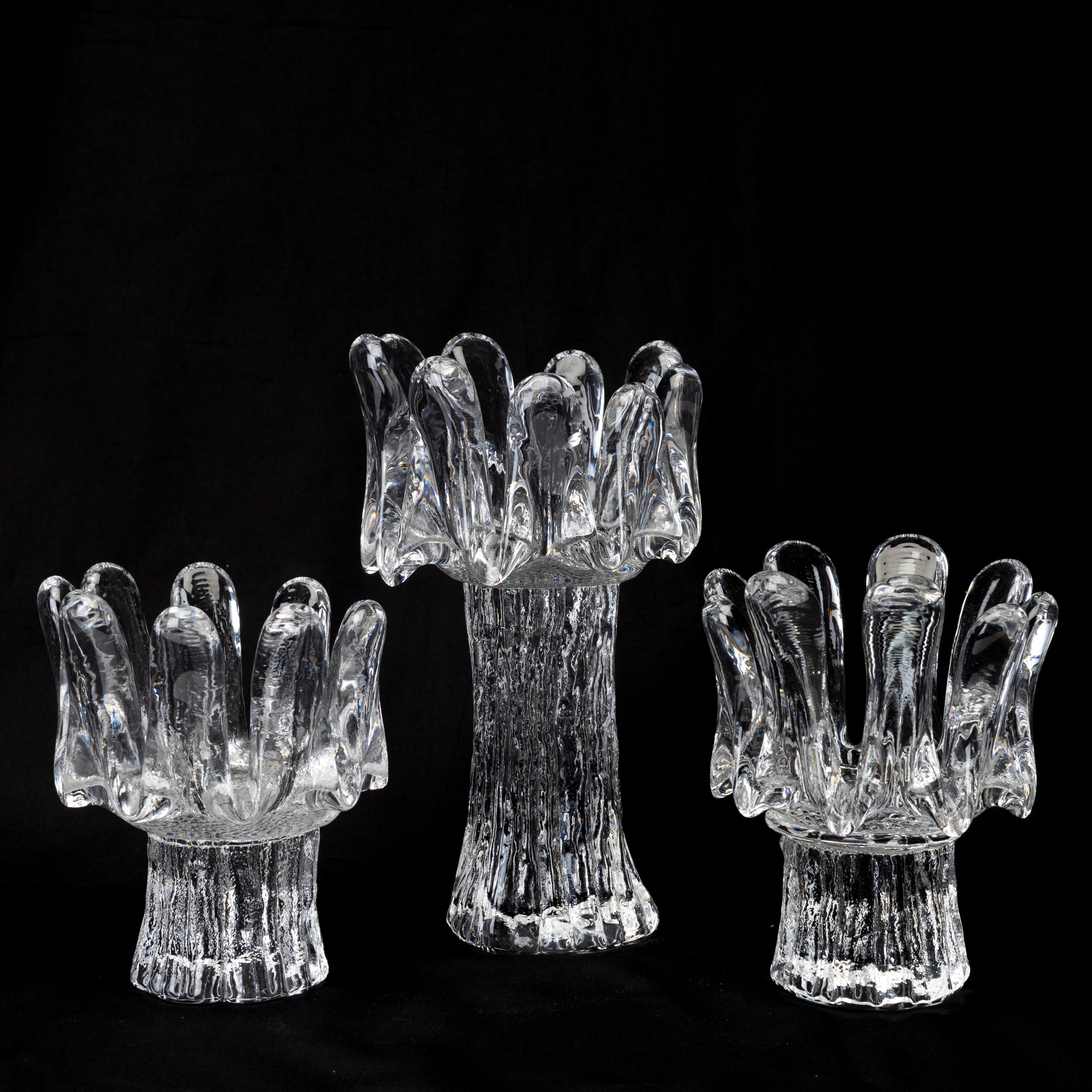 GÖRAN WÄRFF. Ljusstakar, 3 st, "Sunflower", Kosta.