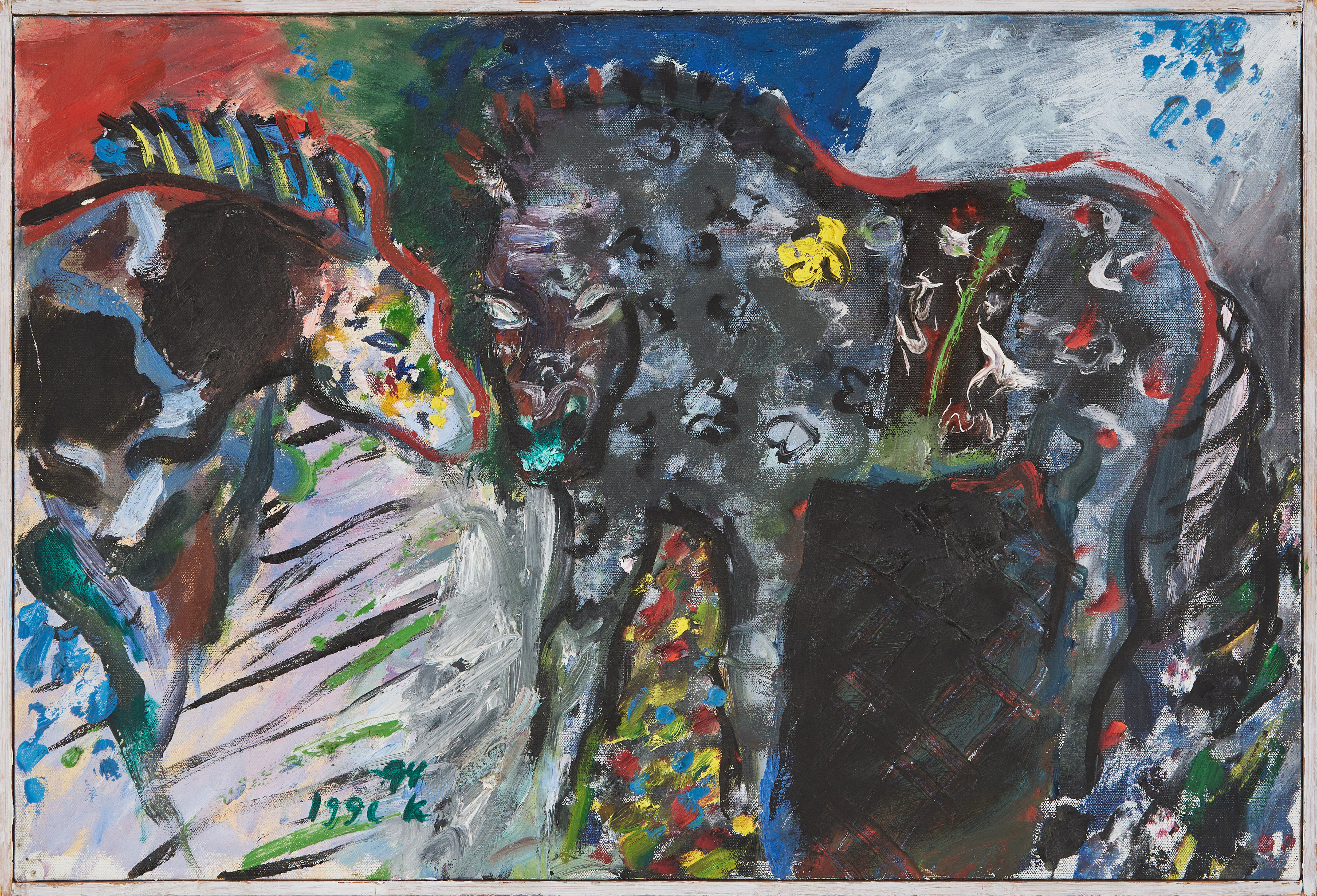 IGGE KARLSSON. ''Hästar om aftonen'', olja på duk, signerad och daterad -94.