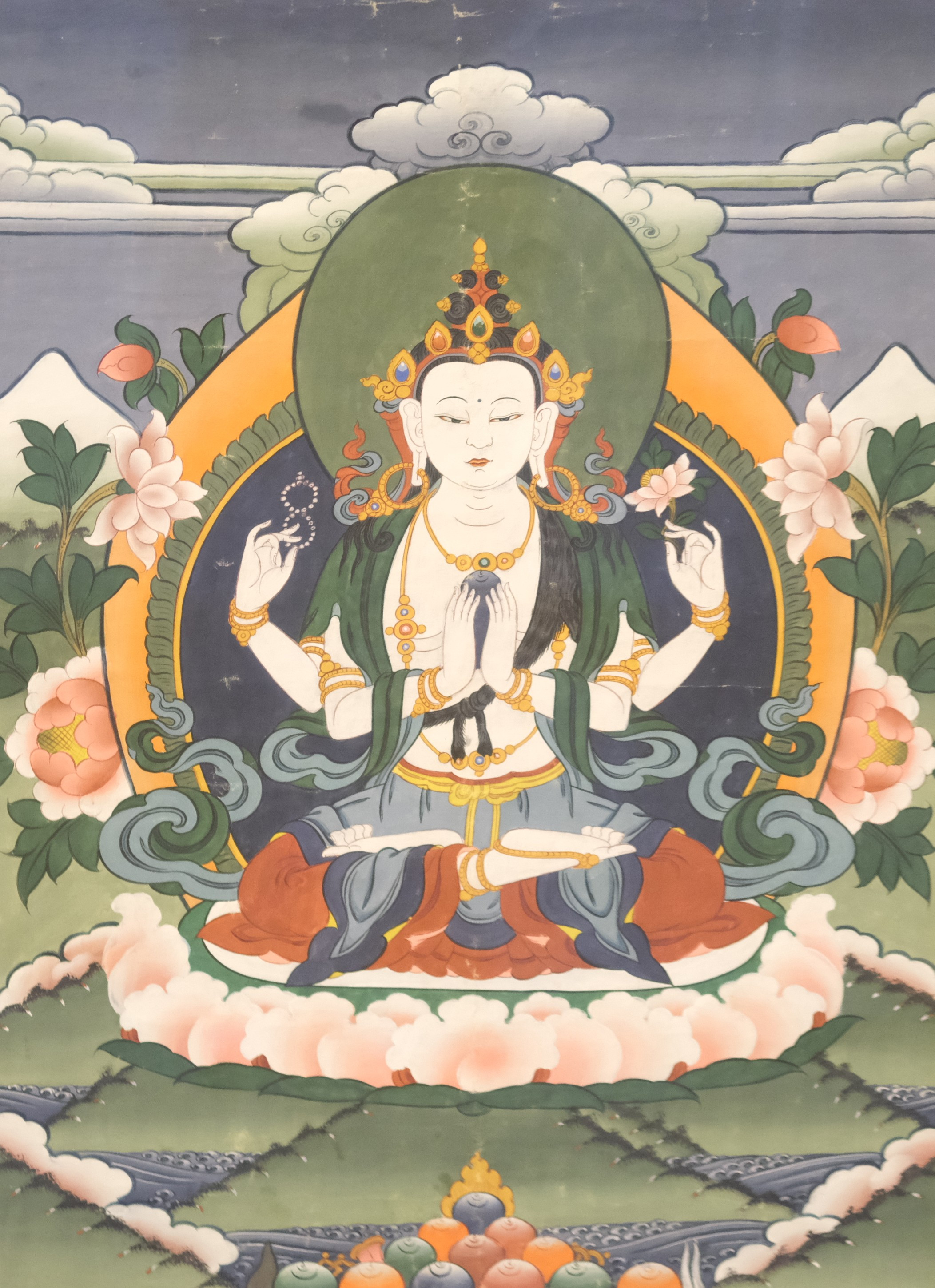 OKÄND KONSTNÄR, AKVARELL, ORIENTALISK THANKAMÅLNING, THANKA BODHISATTVA AVALOKITESVARA.