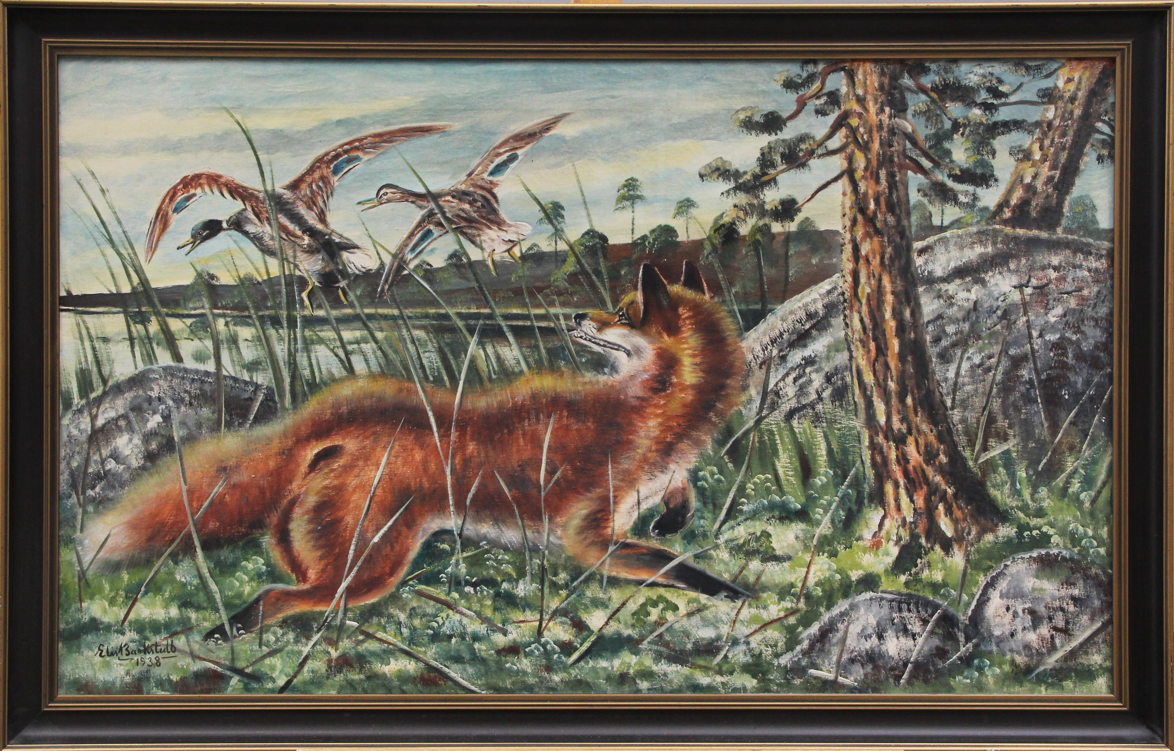 ELIS BARKSTEDT. OLJA, på duk, rävmotiv, signerad, 1938.
