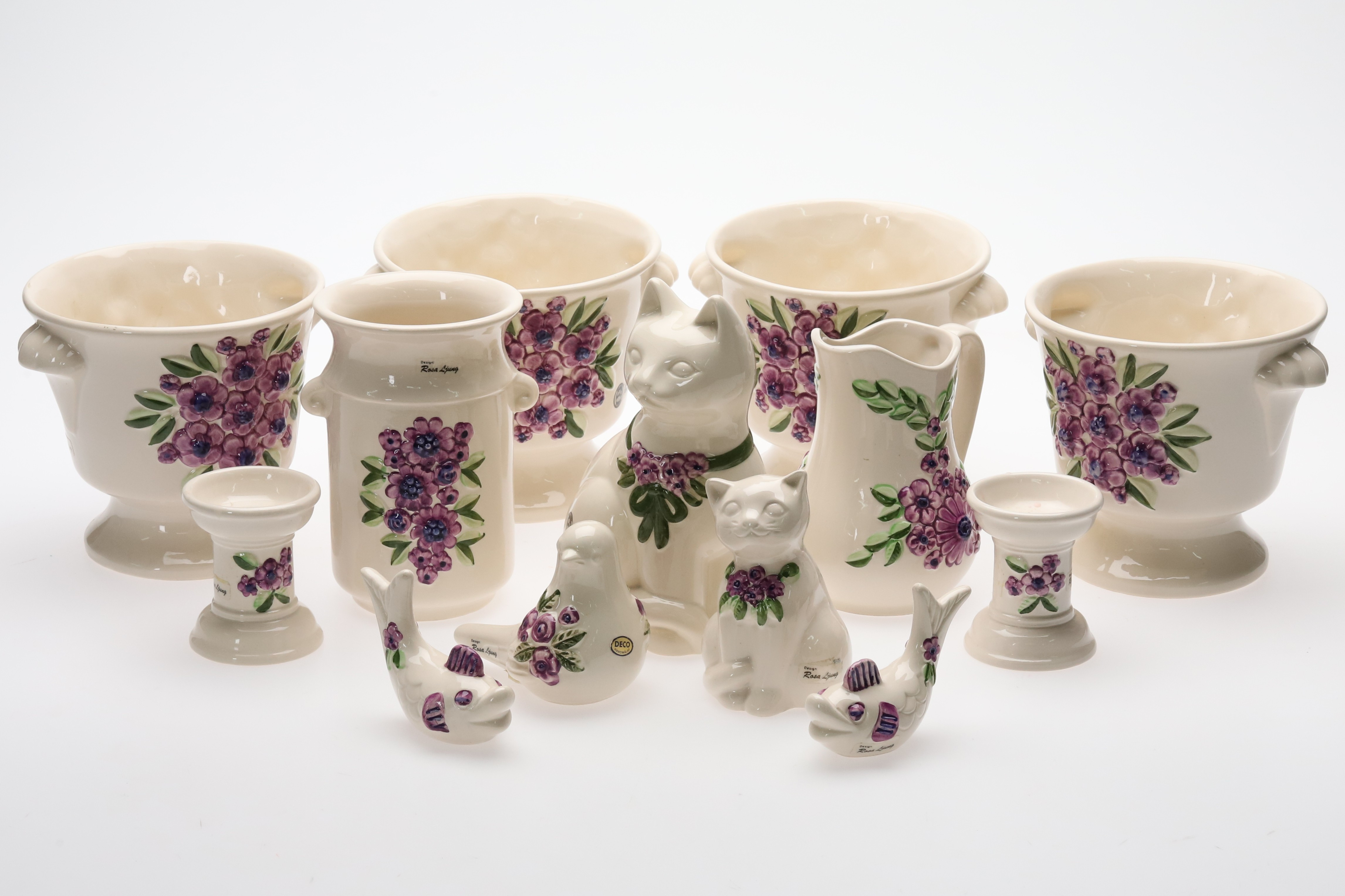 PORSLIN FÖREMÅL, 13 st. ROSA LJUNG, etikett-märkta Deco Helsingborg, 1900-tal.