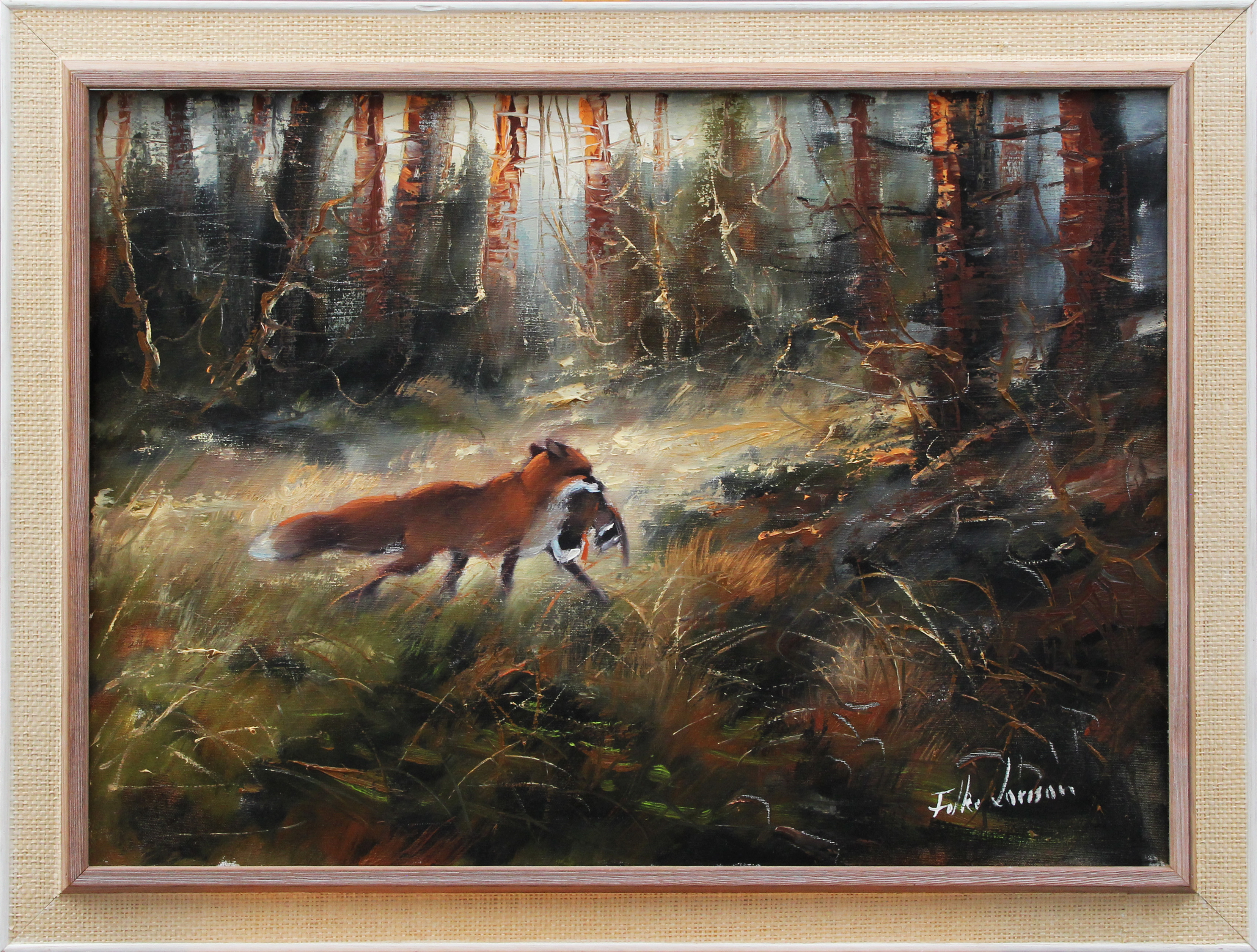 FOLKE LARSSON. OLJA, på duk, rävmotiv, signerad.