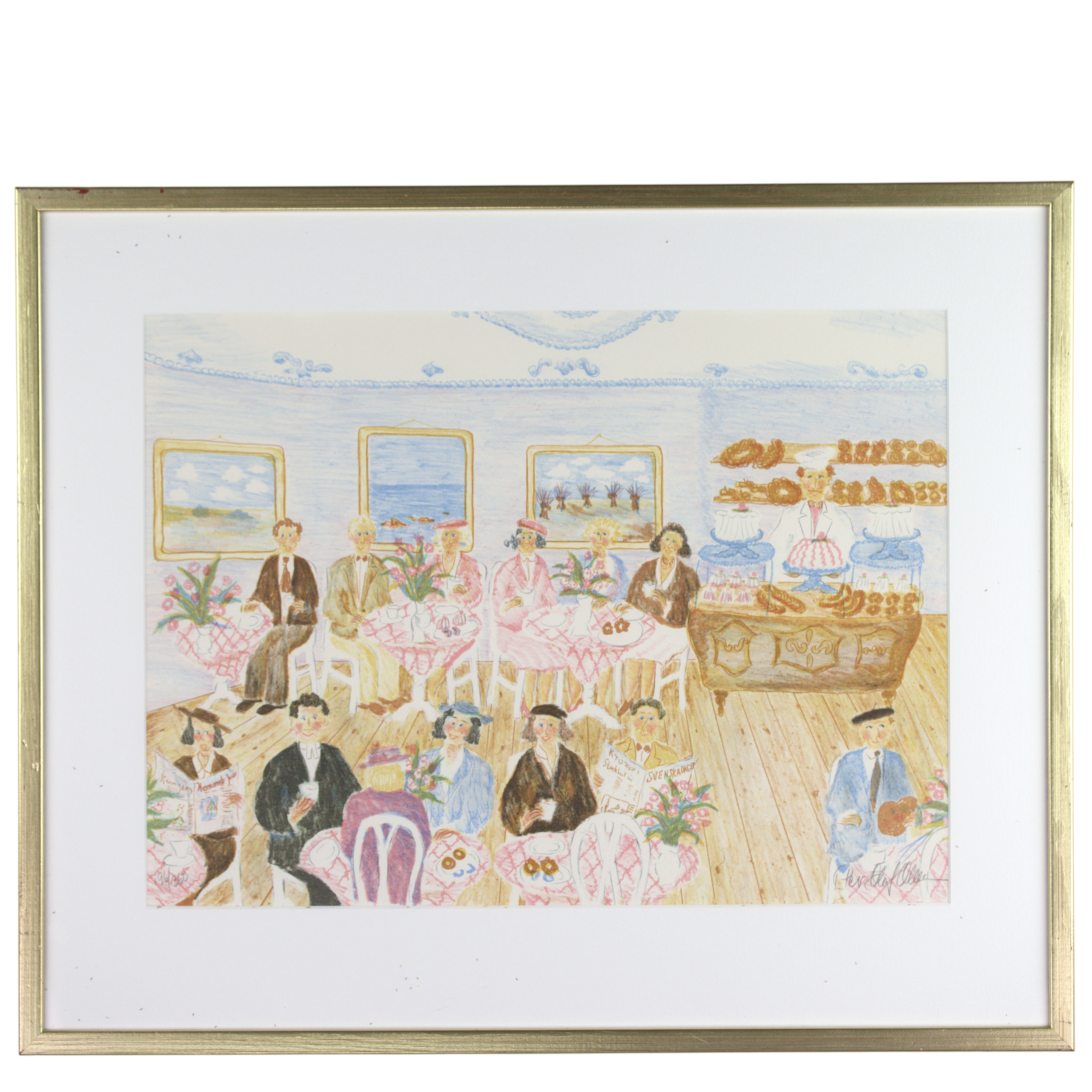 PER-OLOF OLSSON. Litografi, 196/360, "Cafe Läckerbiten", signerad.