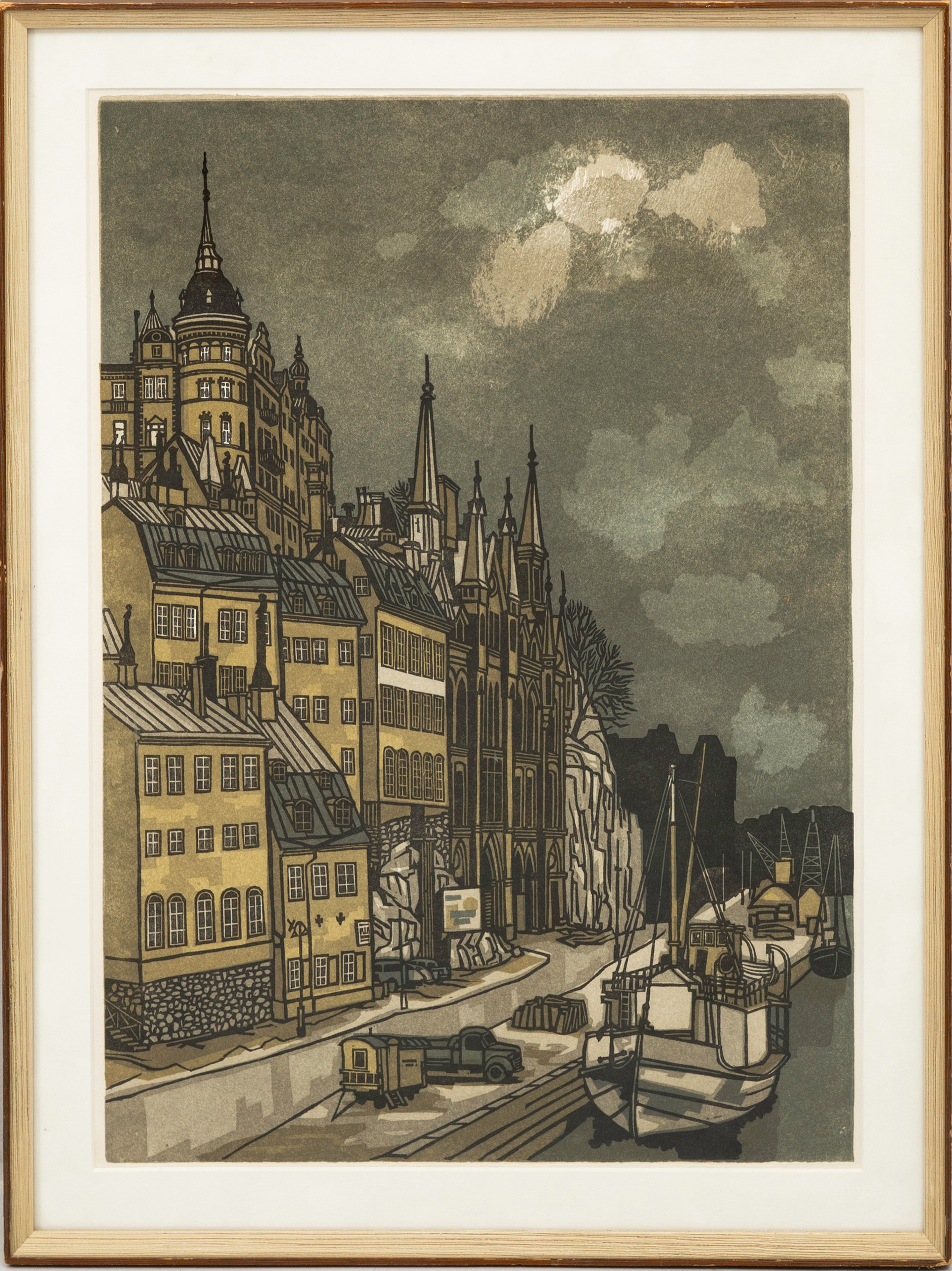 SVENOLOV EHRÉN. Södmalm, Stockholm, färglitografi.