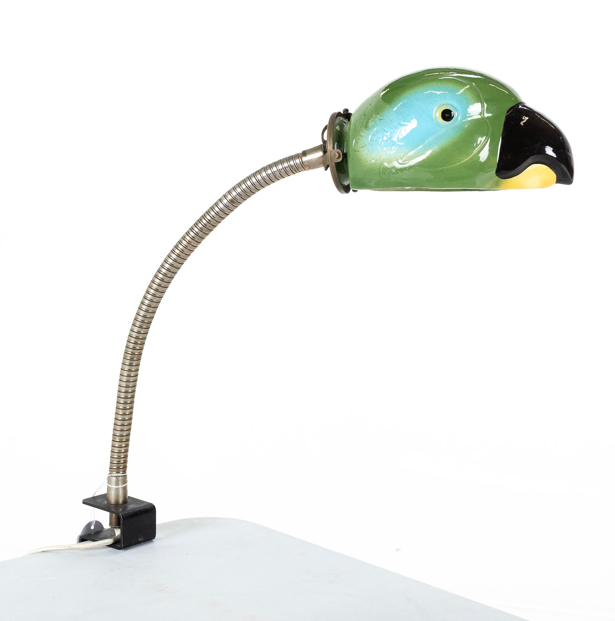 SKRIVBORDSLAMPA, porslinshuvud i form av papegoja, George Kovacs, USA, 1960-tal.