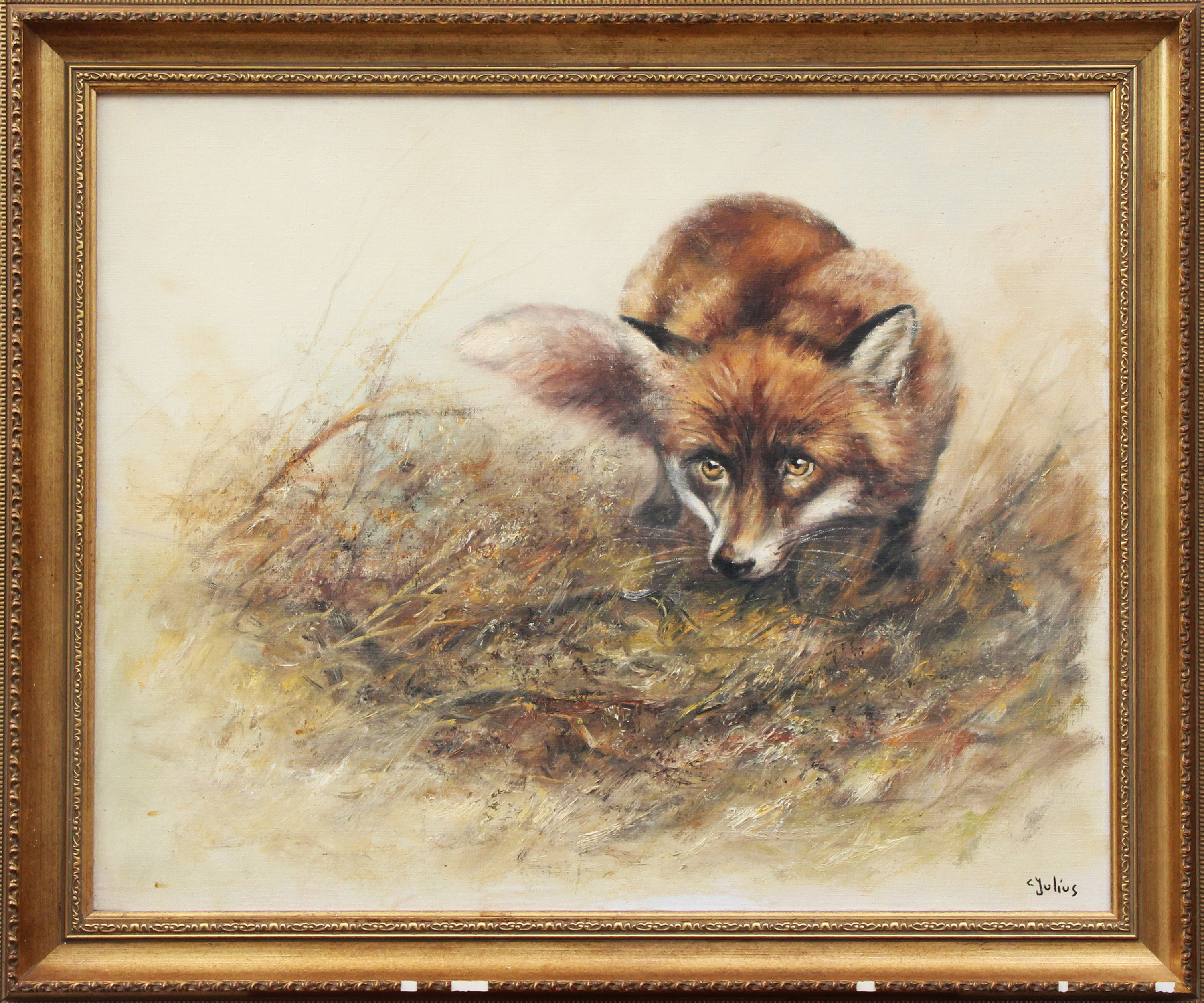 CARL JULIUS. OLJA, på duk, rävmotiv, signerad.