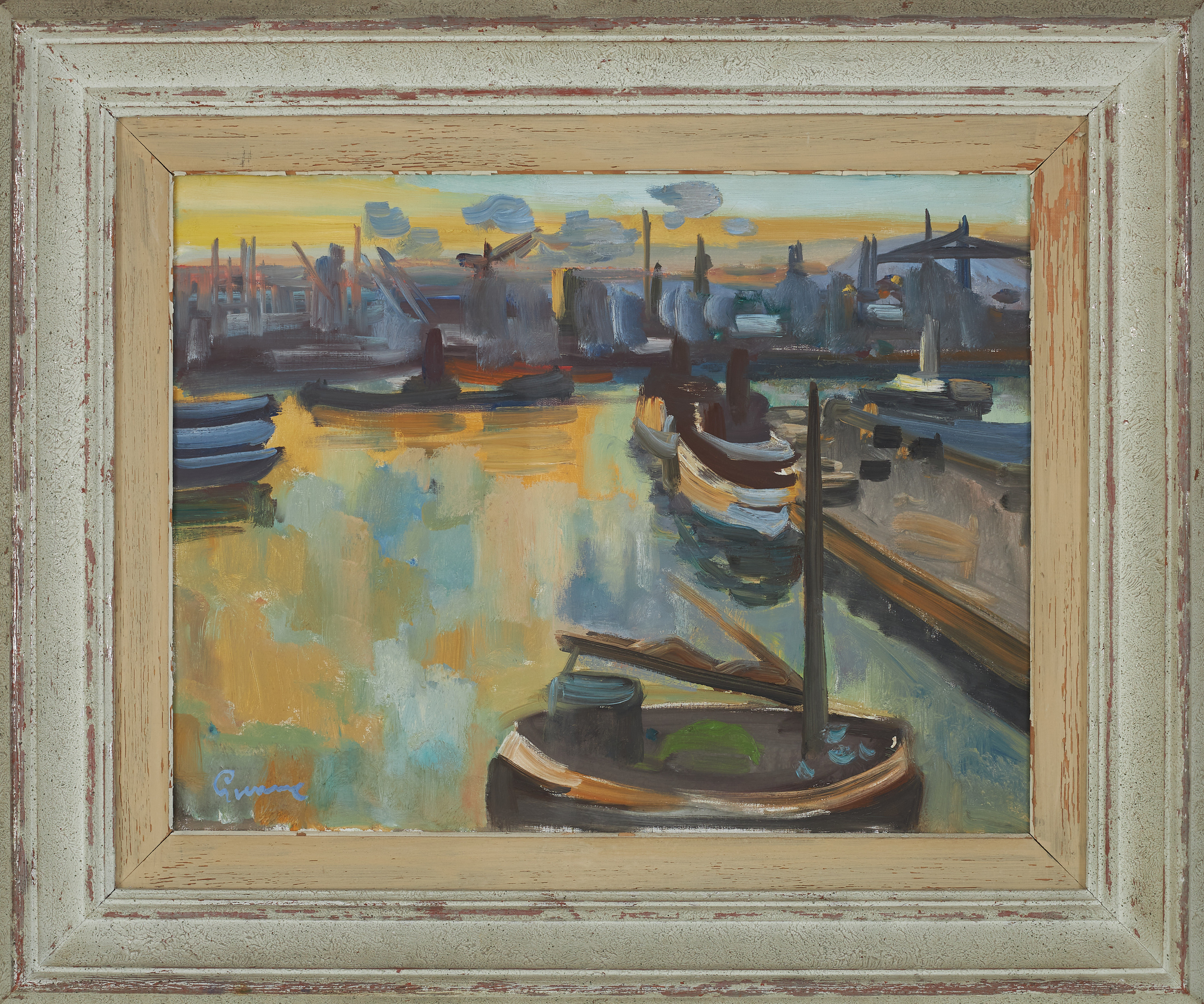 CARL GUNNE (1893-1979). "Göteborgs hamn", olja på duk, signerad Gunne, betitlad och daterad a tergo, 1943.