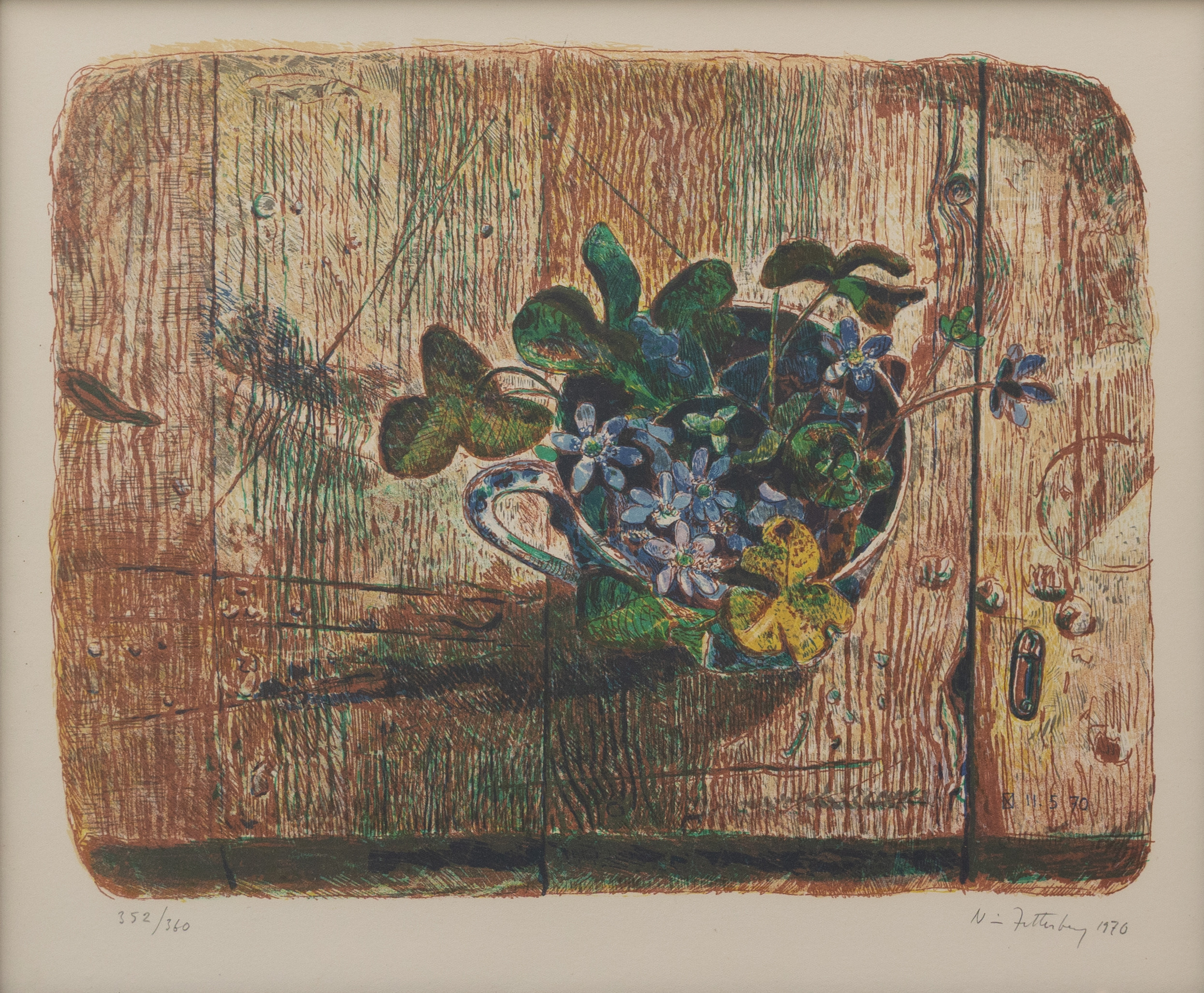 NISSE ZETTERBERG. Blommor i kopp, litografi nr 352/360, signerad och daterad 1970.