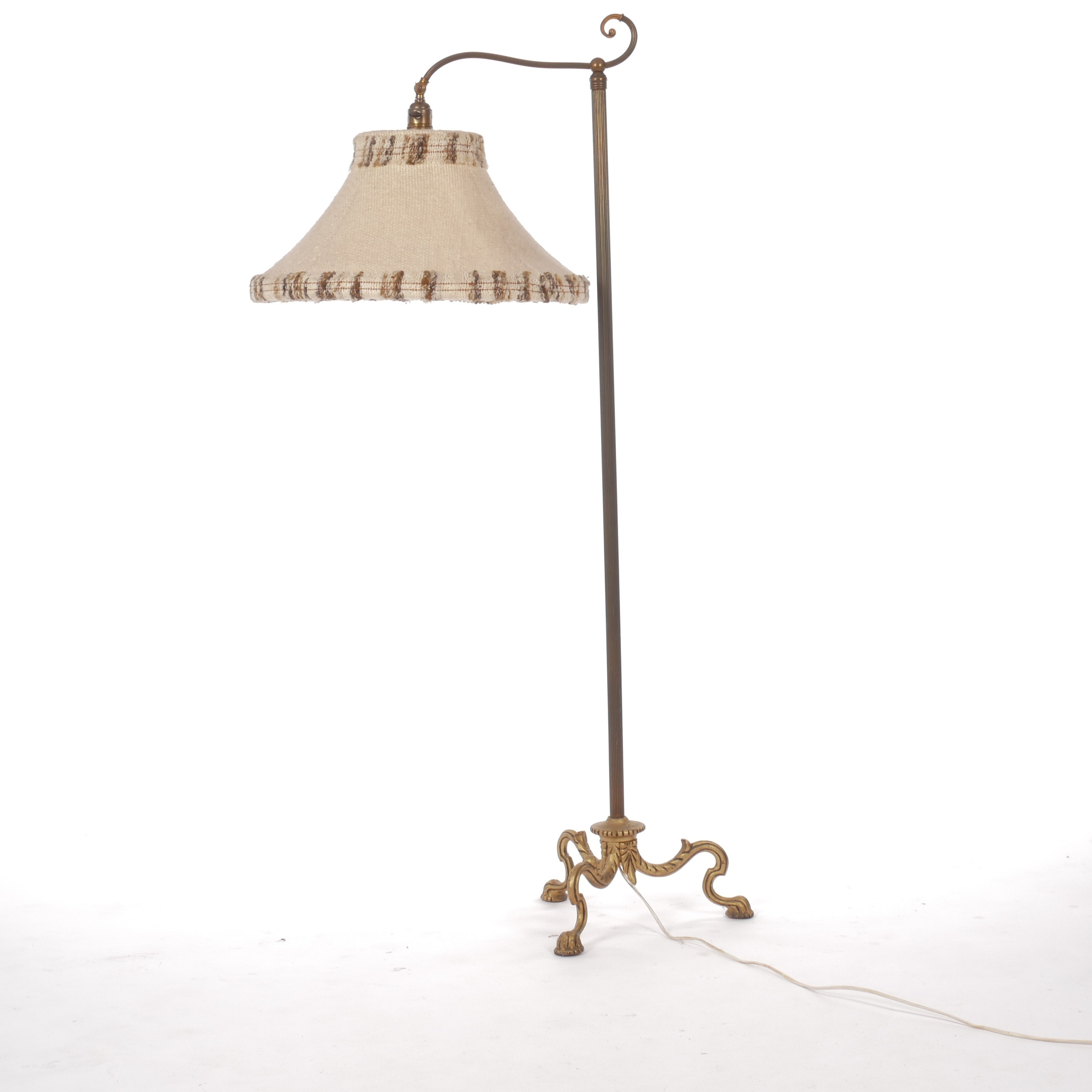 GOLVLAMPA, mässsing, höj-/sänkbar, 1940-tal.