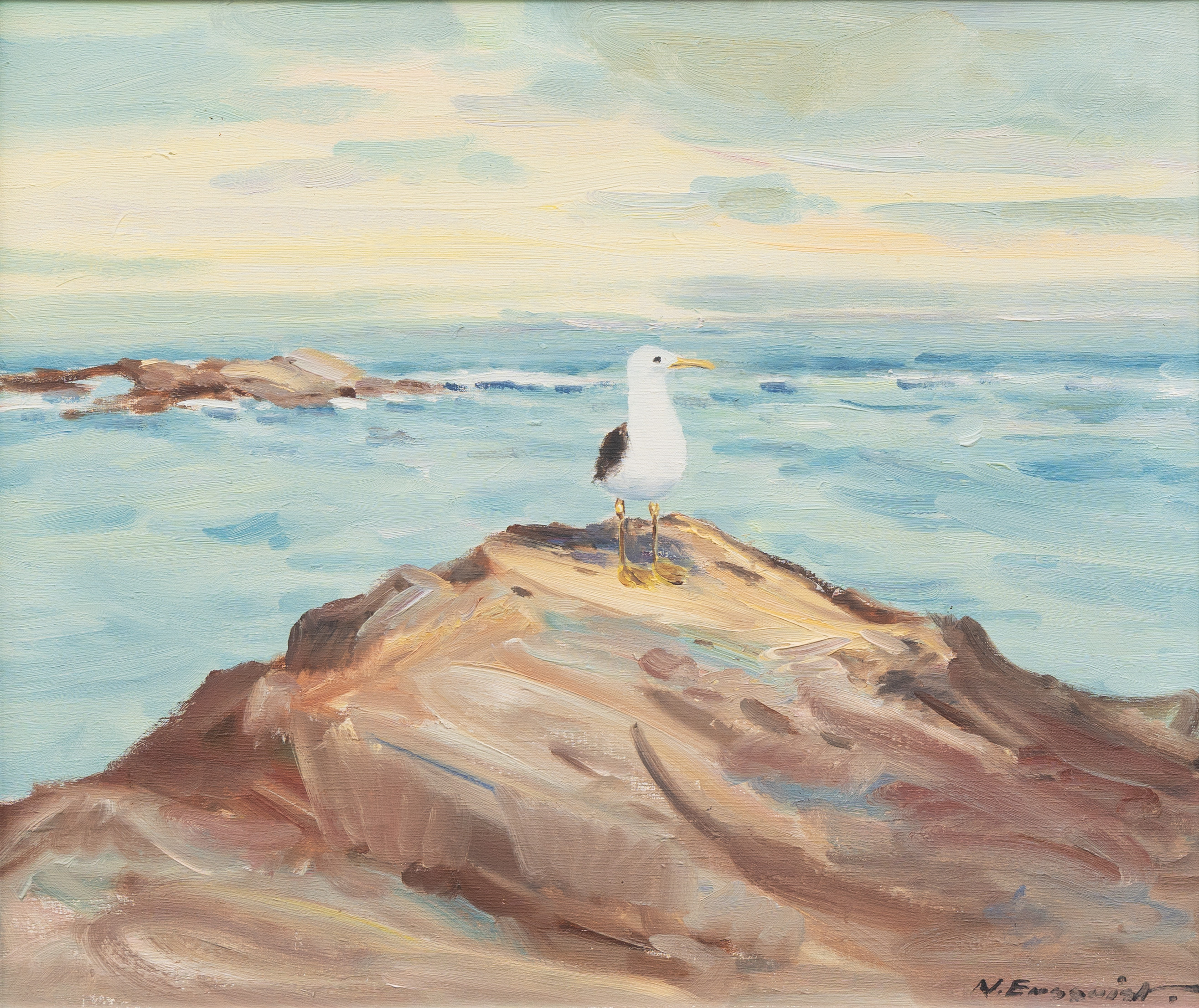 NILS ENGQUIST. Kustparti, olja på duk, signerad.