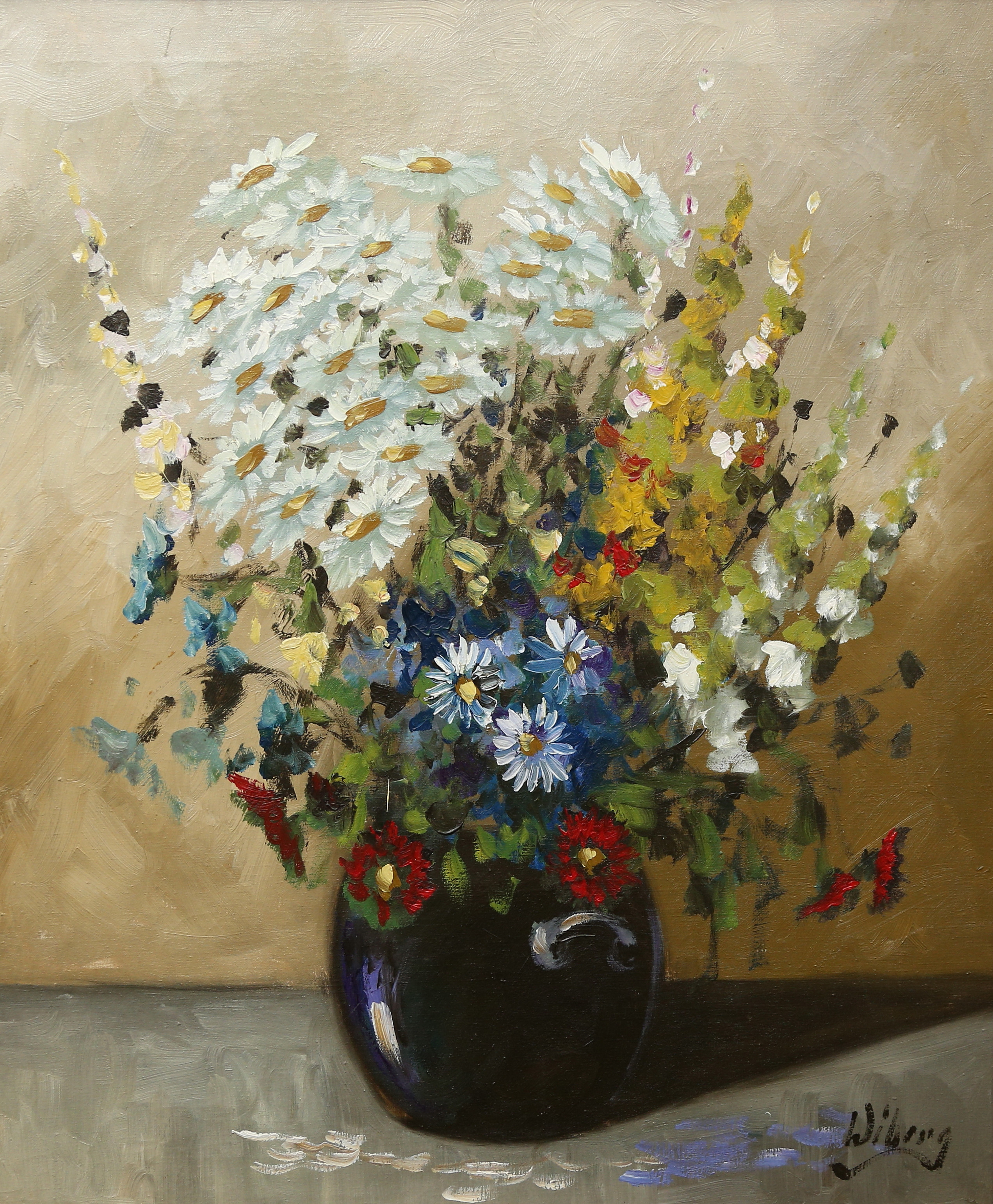 OIDENTIFIERAD KONSTNÄR. olja på duk, stilleben, signerad Wiberg.
