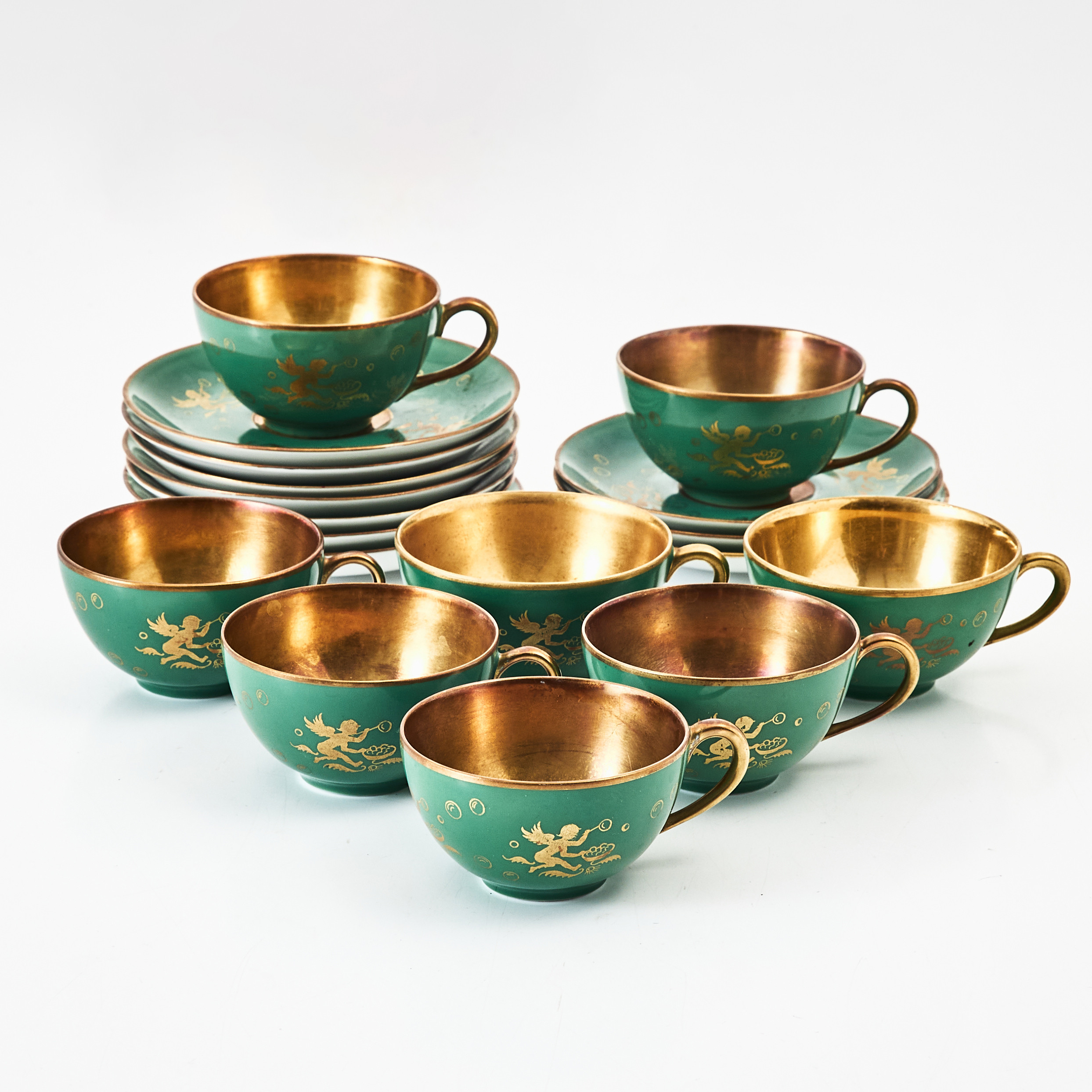 EDWARD HALD. Mockaservisdelar, 8 dlr., porslin, delvis förgyllt, Karlskrona Porslinsfabrik, runt 1930.