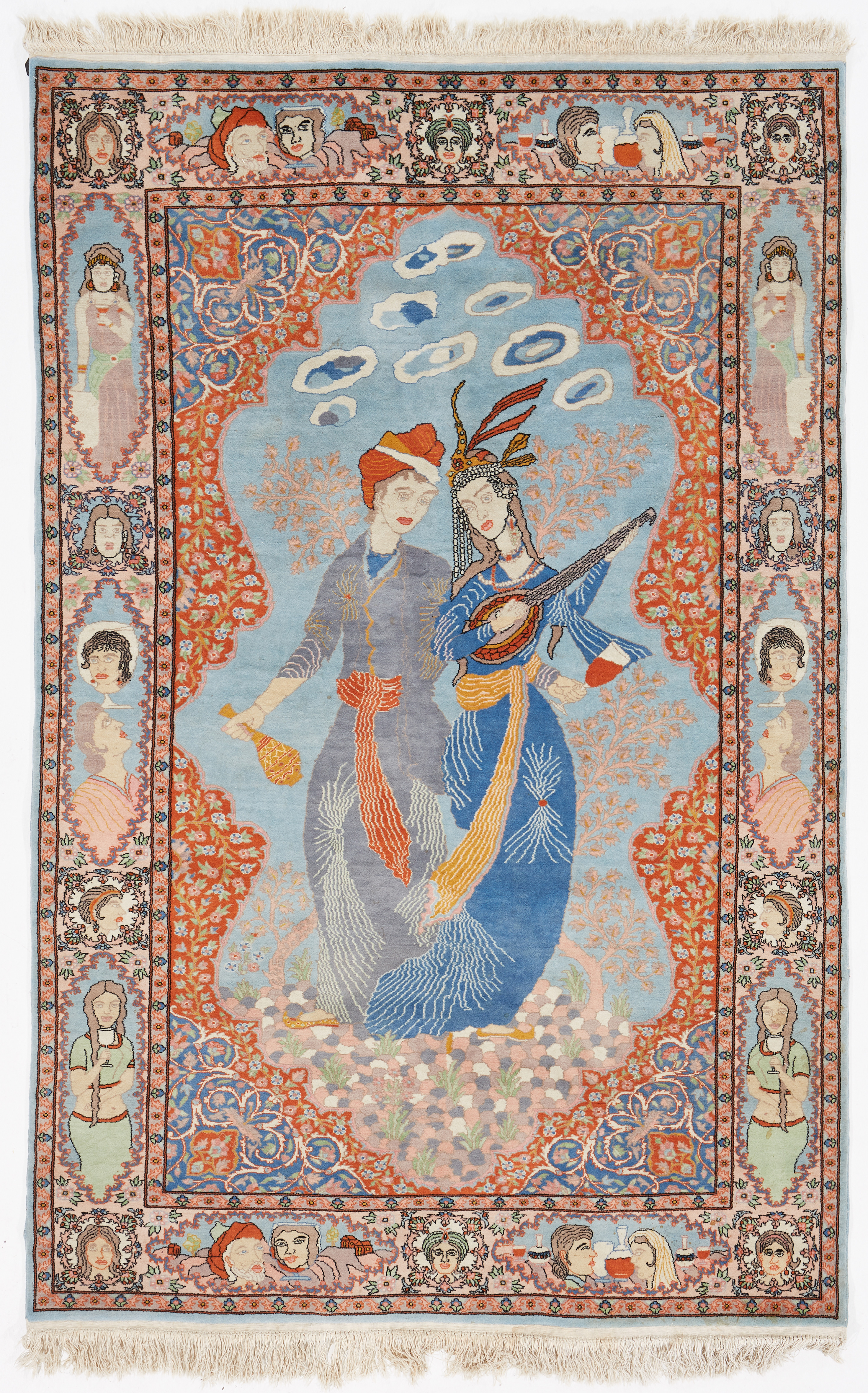 Pakistansk, matta, old, figural, ca 215 x 140,5 cm (samt kortsidorna med 1,5 och 2 cm slätväv).